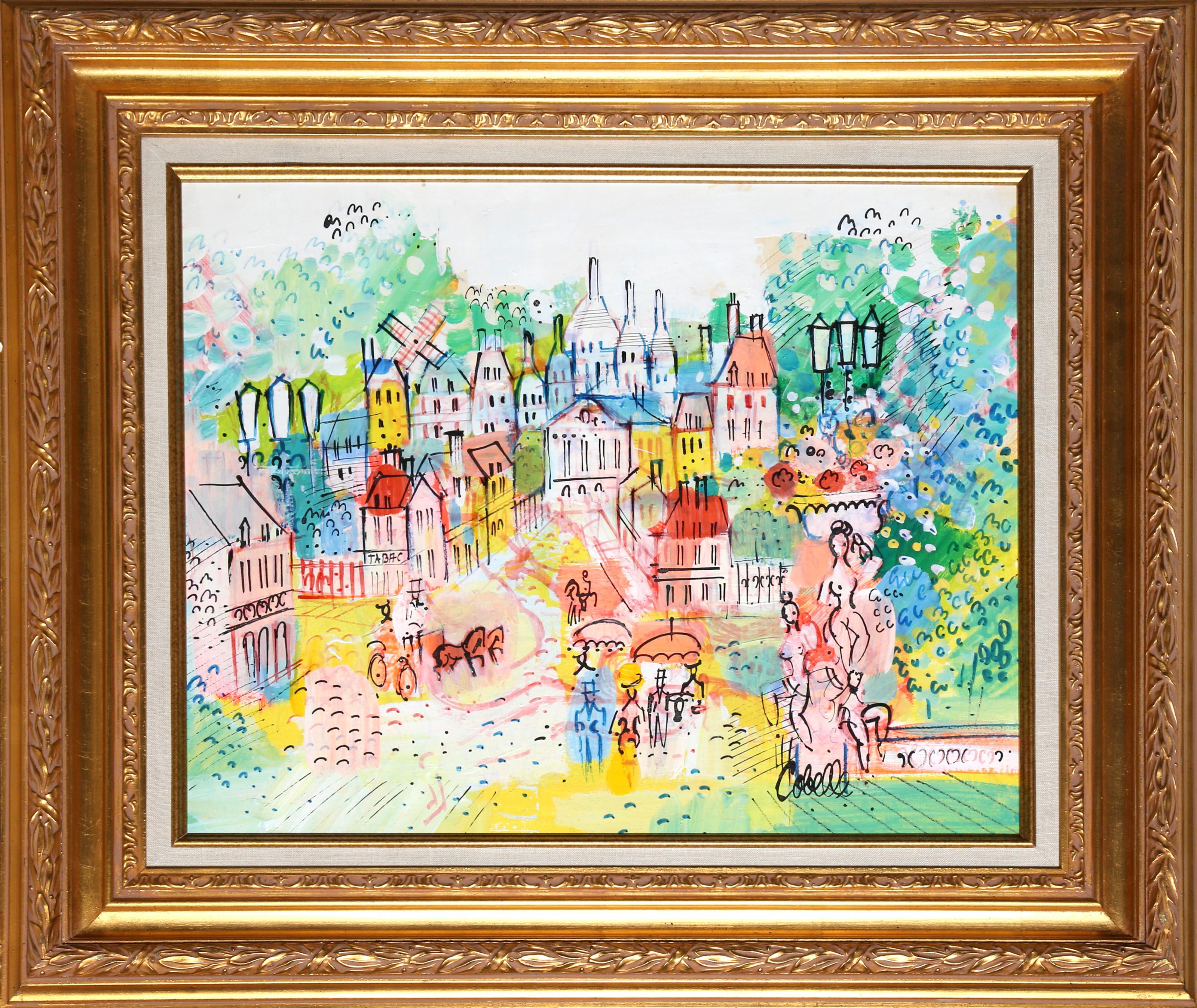 Charles Cobelle, Francese (1902 - 1994) - Le strade di Paris con il Moulin Rouge 2. Medium: Acrilico su tela, firmato a sinistra, Dimensioni: 16 x 20 pollici (40,64 x 50,8 cm), Dimensioni cornice: 24 x 28 pollici