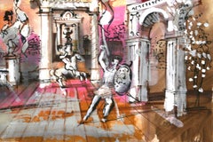 Scultura Piazza con Bandiere, Pittura Acrilica Impressionista di Charles Cobelle