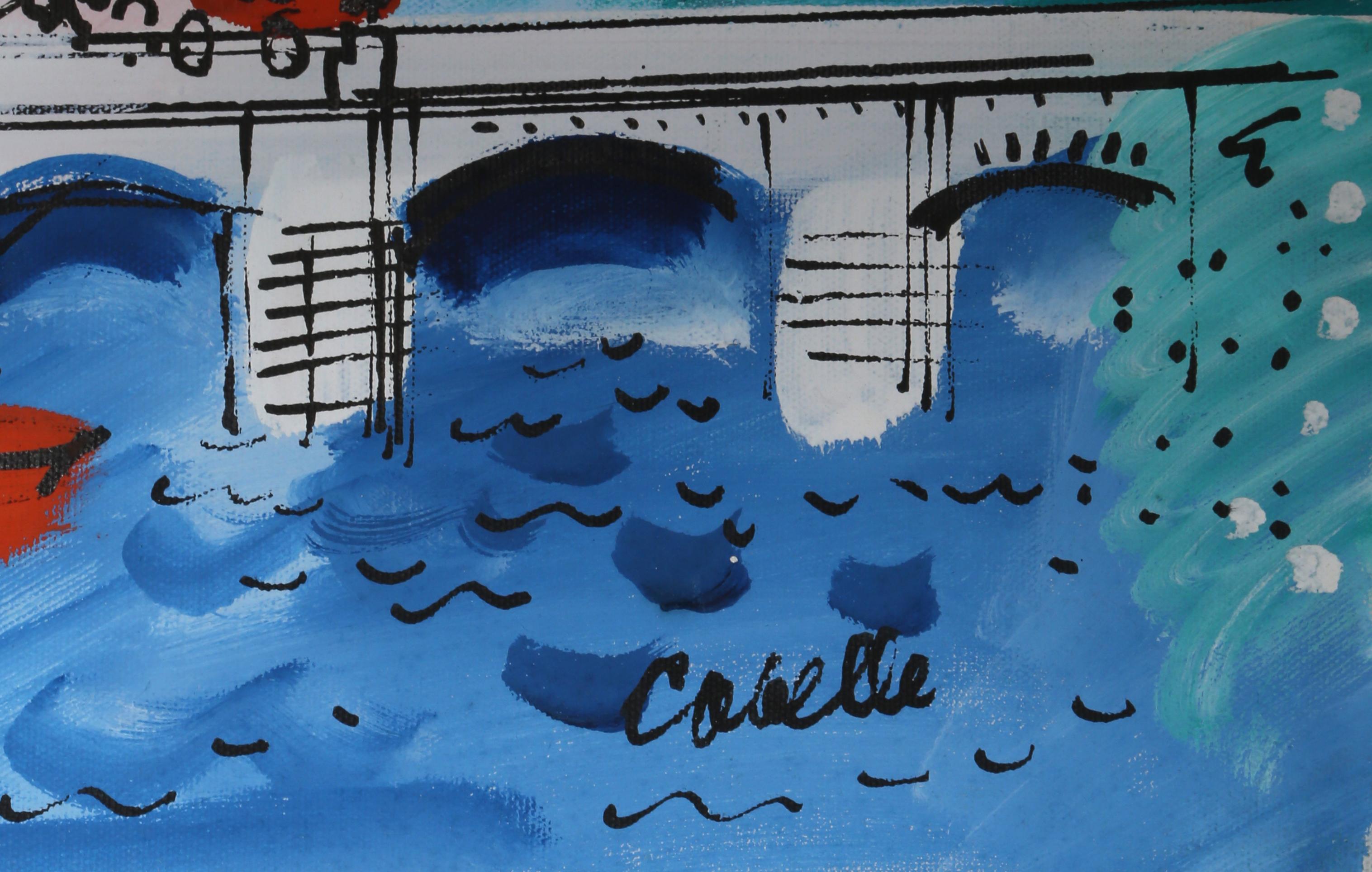 View of Ile de la Cité, with Notre Dame , Painting - Blue Landscape Painting by Charles Cobelle