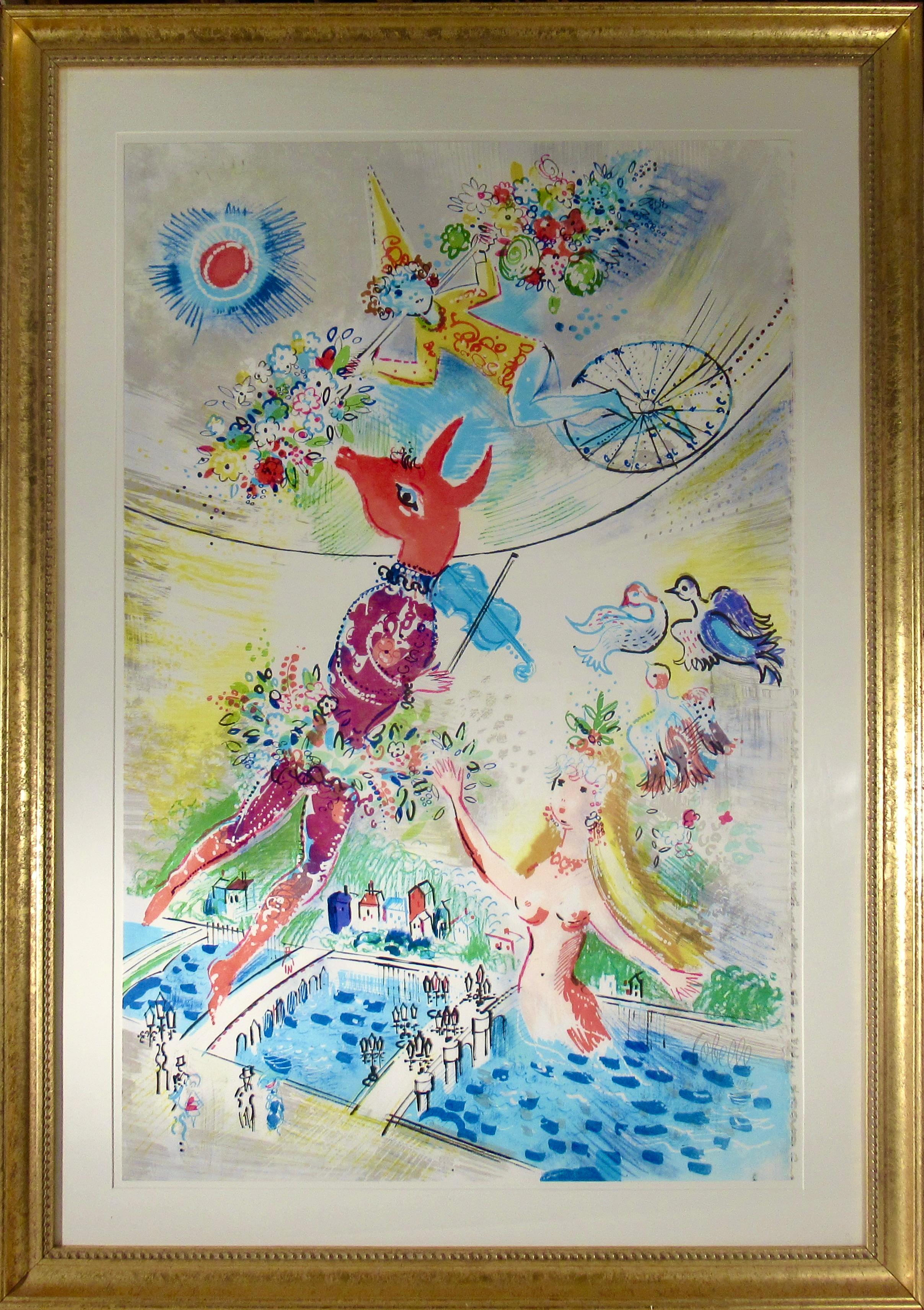 Figurative Print Charles Cobelle - Corde raide et violon