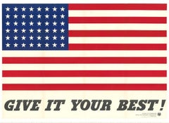 Original "Give It Your Best" 48-stars large American flag vintage poster  1942