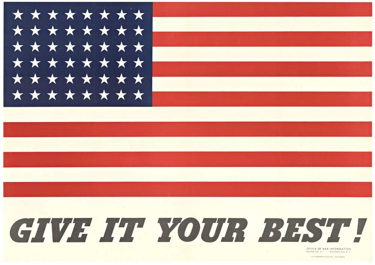 Charles Coiner Print - Original Give It Your Best! vintage 1942 poster  U. S. Flag with 48 stars