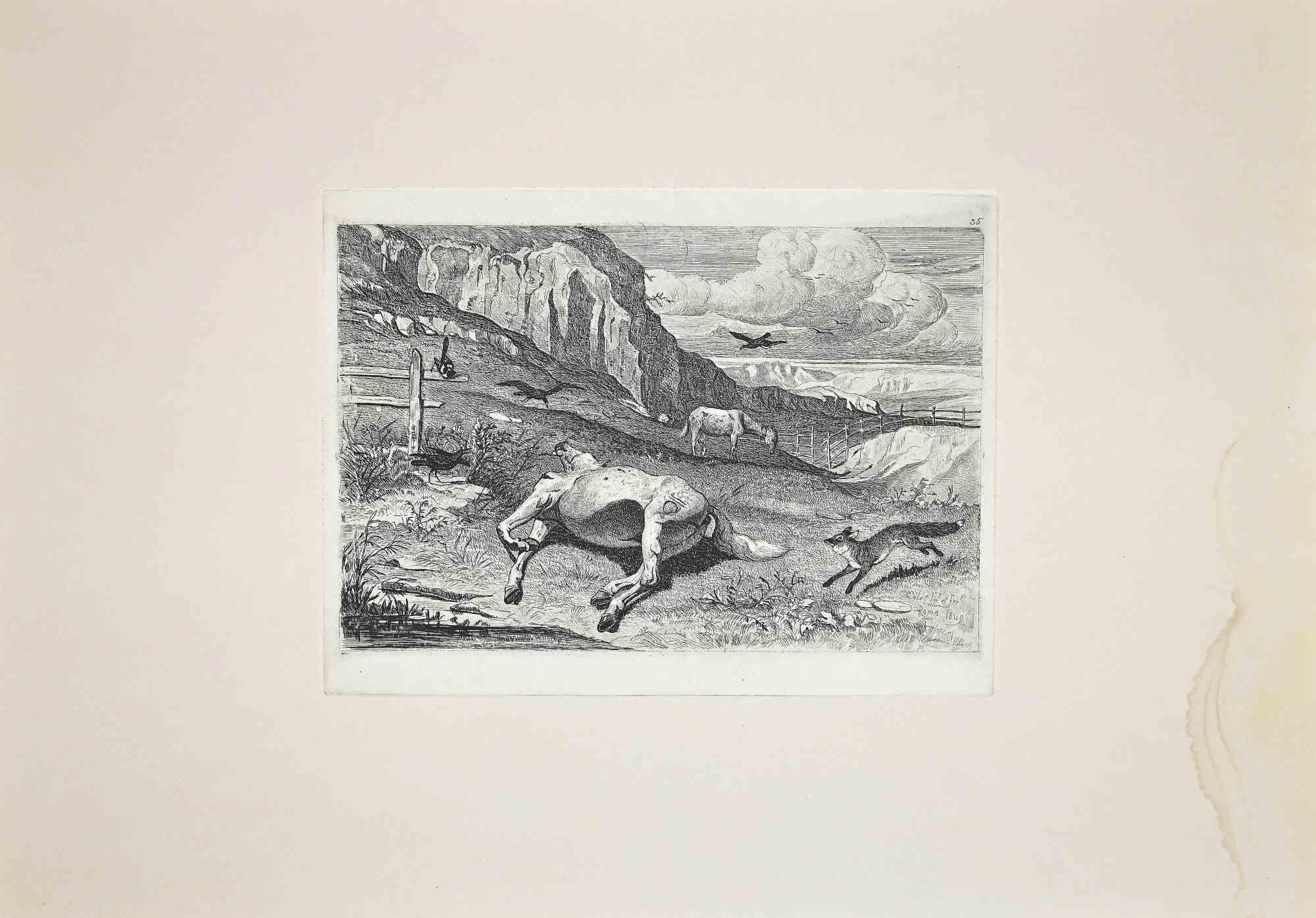 Roman Countryside ist eine Original-Radierung nach Charles Coleman (1807, Yorkshire - 1874, Rom) aus dem Jahr 1992.

Signiert auf der Platte. Die seltene Auflage von nur 25 Exemplaren.

Guter Zustand mit einem kleinen Fleck am rechten Rand.

