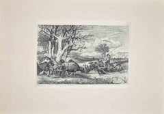 Antique The Herding - Original Etching by Charles Coleman - 1992