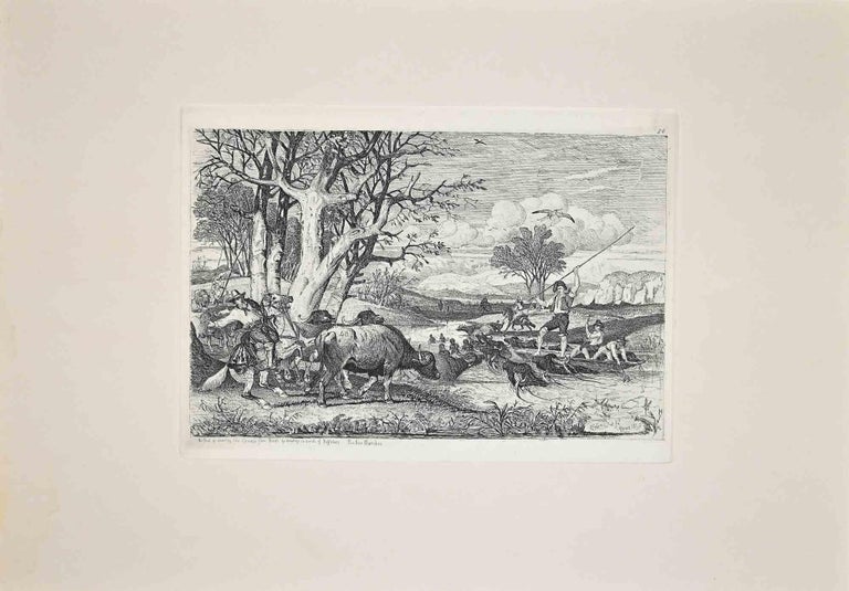 The Herding in Roman Countryside is an original etching artwork realized after Charles Coleman (1807, Yorkshire - 1874, Roma) in 1992.

Signed on the plate, the rare edition of only 25 copies.

Titled on the lower left on the plate.

Good