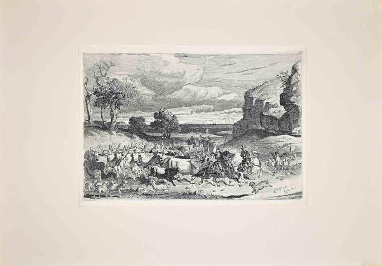 The Landscape of Roman Countryside is an original etching artwork realized after Charles Coleman (1807, Yorkshire - 1874, Roma) in 1992.

Signed on the plate, the rare edition of only 25 copies.

Good condition.

This artwork is from the album "A
