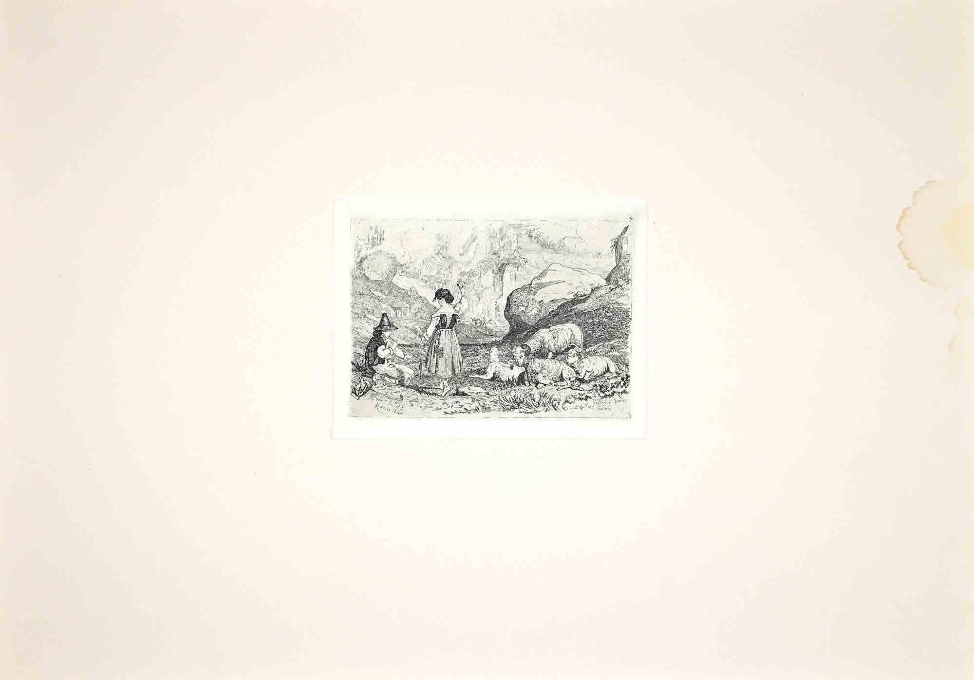 The Shepherd playing in Roman Countrysideis an original etching artwork realized after Charles Coleman (1807, Yorkshire - 1874, Roma) in 1992.

Signed on the plate. The rare edition of only 25 copies.

Good condition with a minor stain.

This