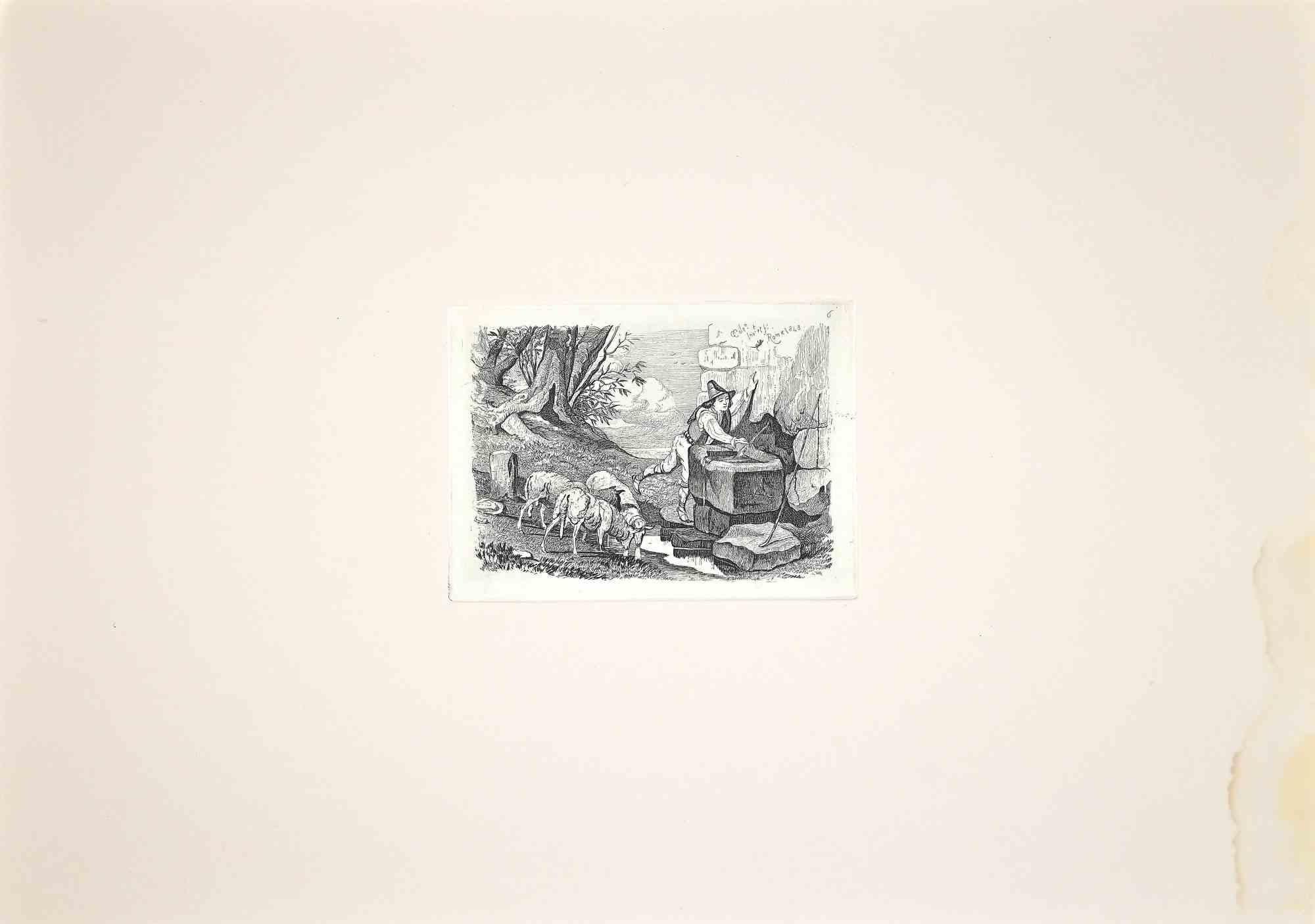 The Shepherd Playing in Roman Countryside - Etching After Charles Coleman - 1992