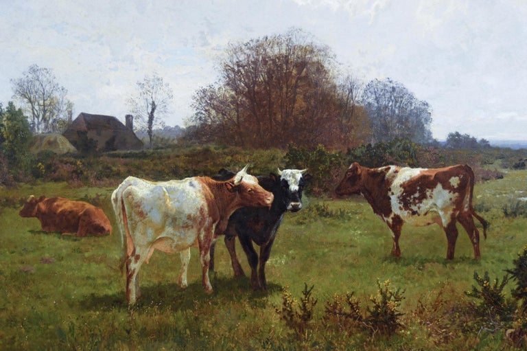 19th Century landscape oil painting of cattle grazing  - Victorian Painting by Charles Collins