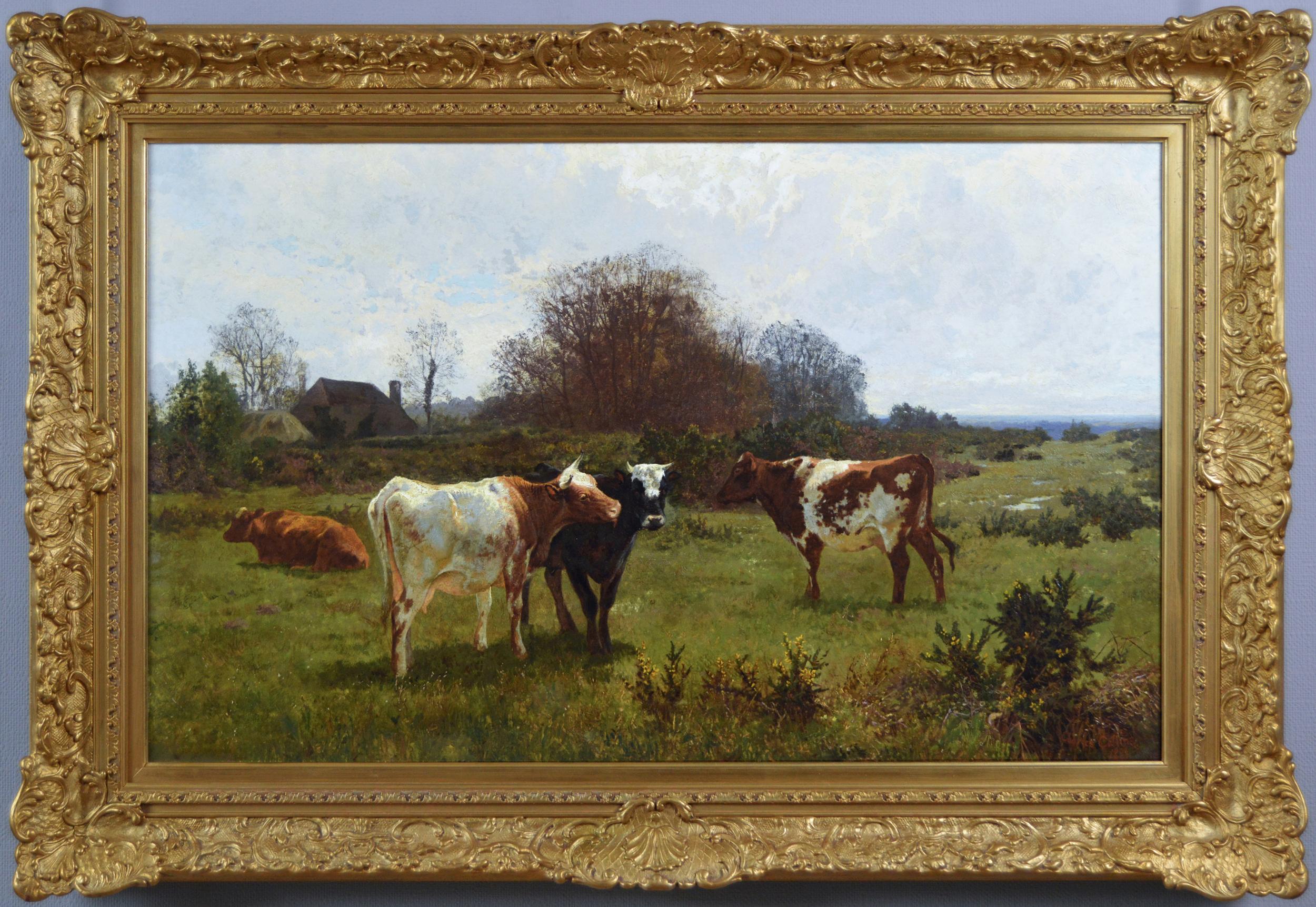 19th Century landscape oil painting of cattle grazing 