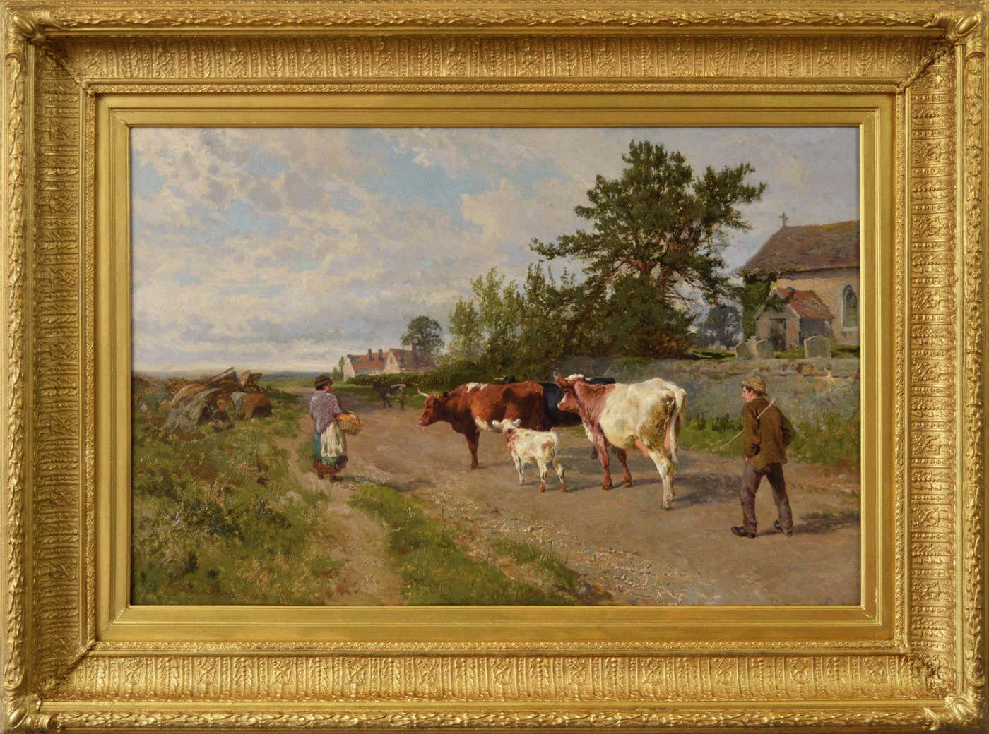 Charles Collins - 19th Century landscape oil painting of cattle in a ...