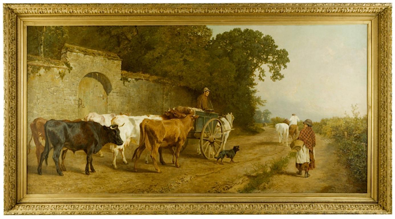 Going To Market A Large English Genre Scene with Cattle - Painting by Charles Collins