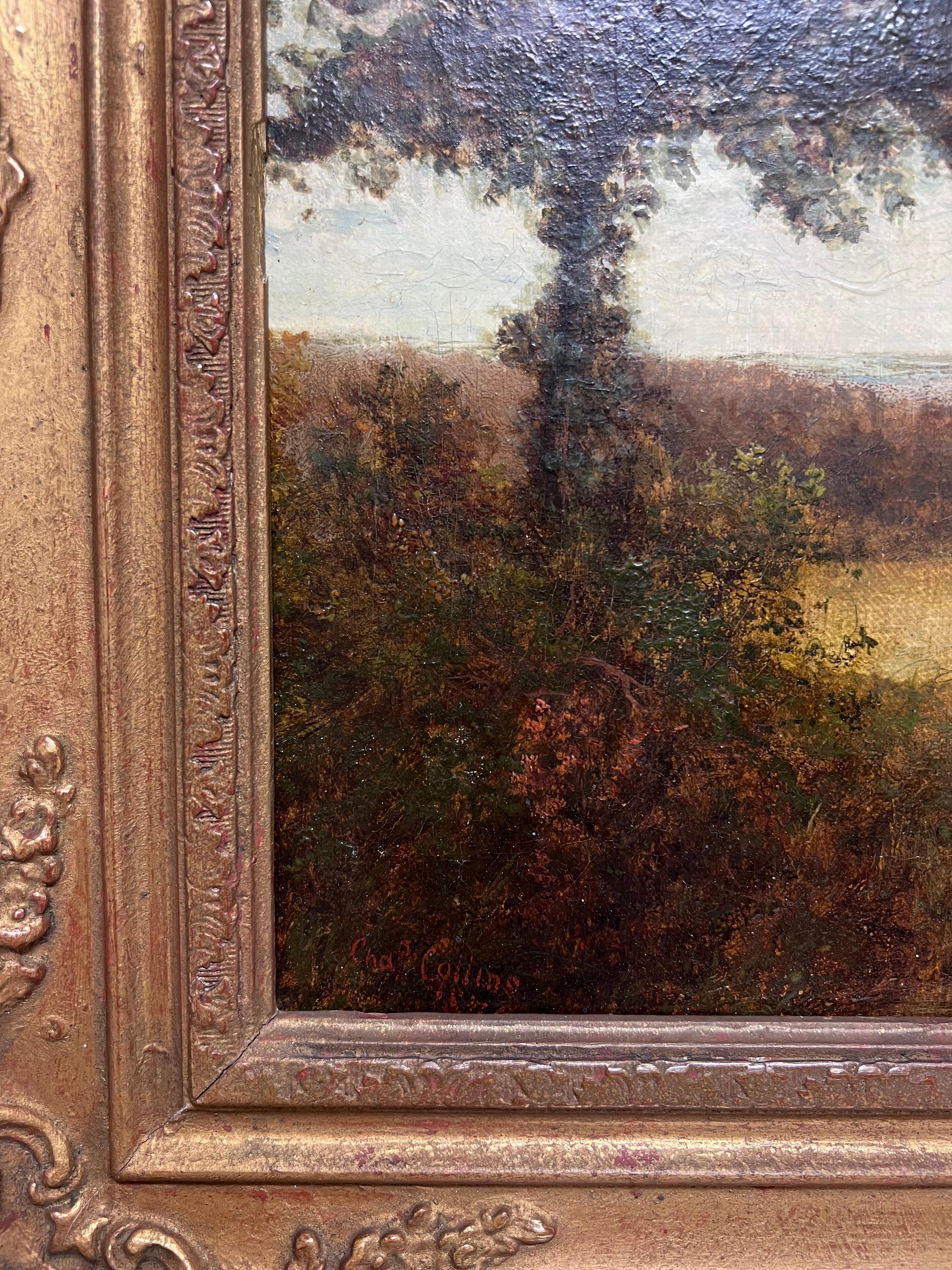Pintura al óleo inglesa victoriana firmada Paisaje rural de la década de 1870 Enmarcado dorado en venta 2