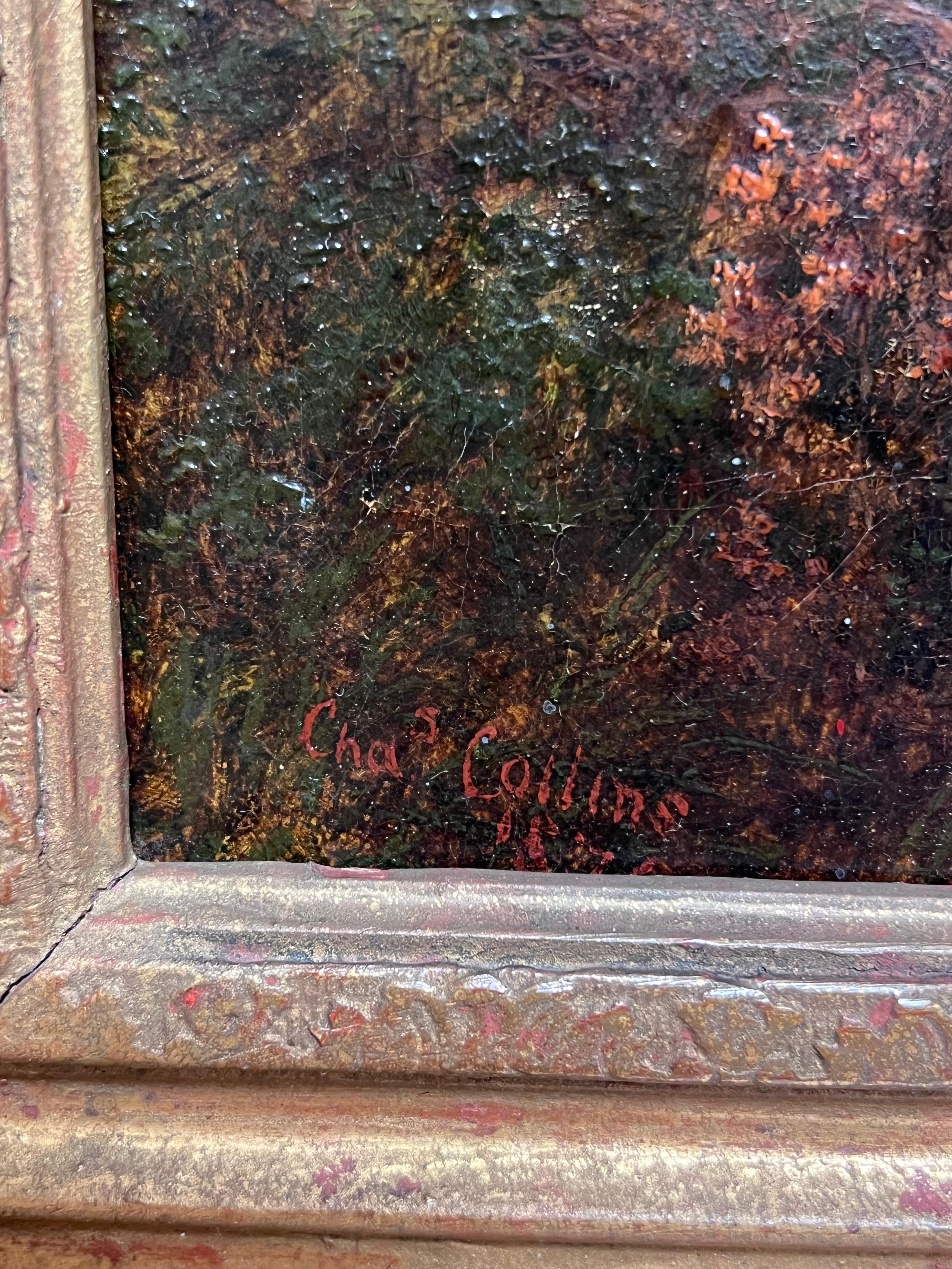 Pintura al óleo inglesa victoriana firmada Paisaje rural de la década de 1870 Enmarcado dorado en venta 3