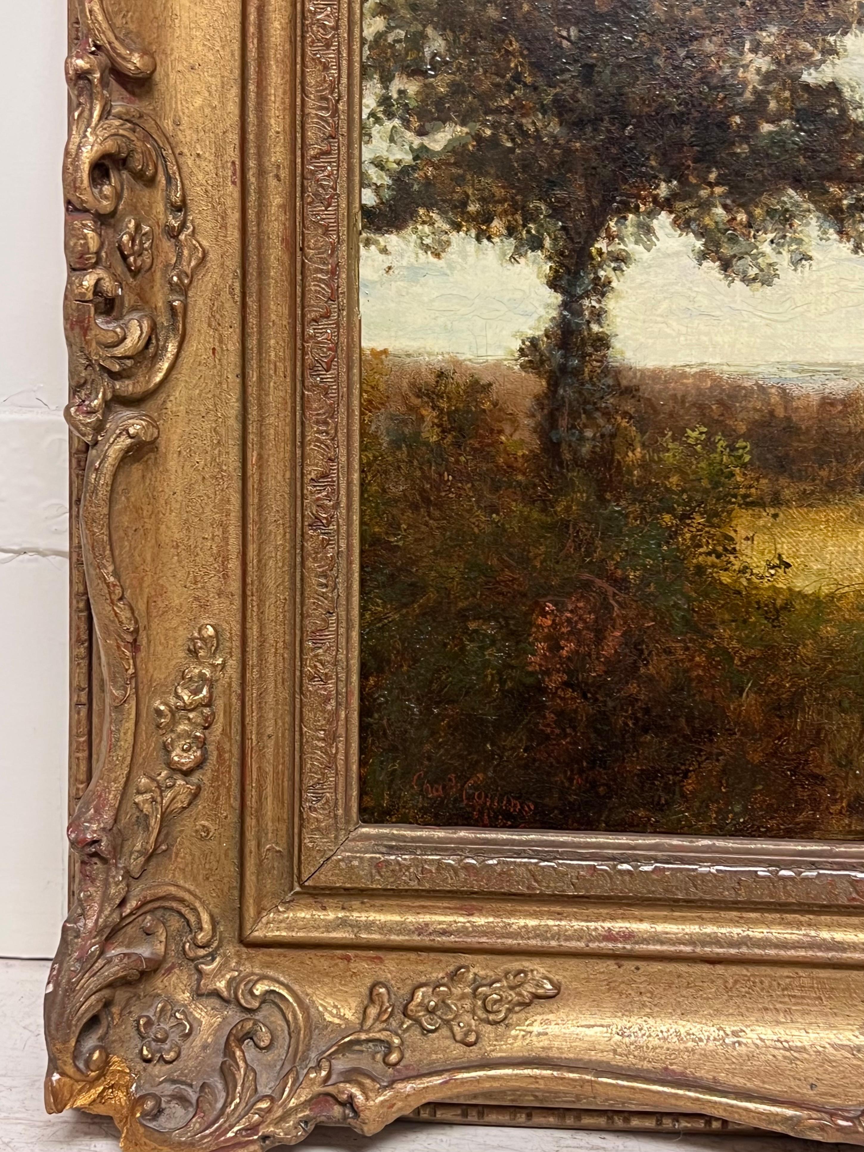 Pintura al óleo inglesa victoriana firmada Paisaje rural de la década de 1870 Enmarcado dorado en venta 4