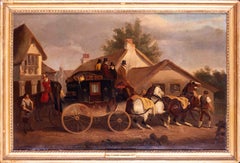 Set di 4 dipinti a olio del XIX secolo raffiguranti cavalli che trainano carrozze, di autore britannico