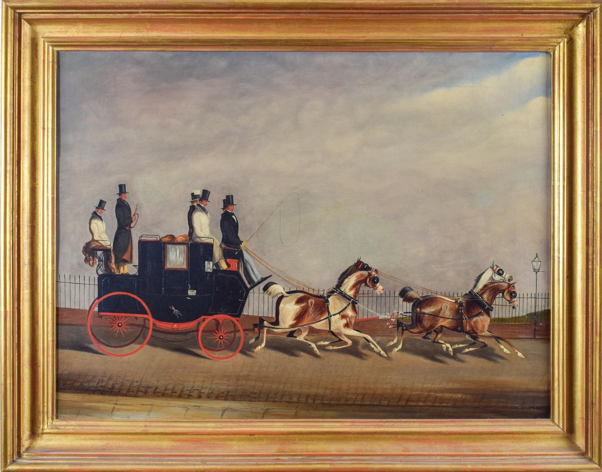 Animal Painting di Charles Cooper Henderson  - Cavalli della carrozza postale di Windsor Olio su tela inglese del XIX secolo
