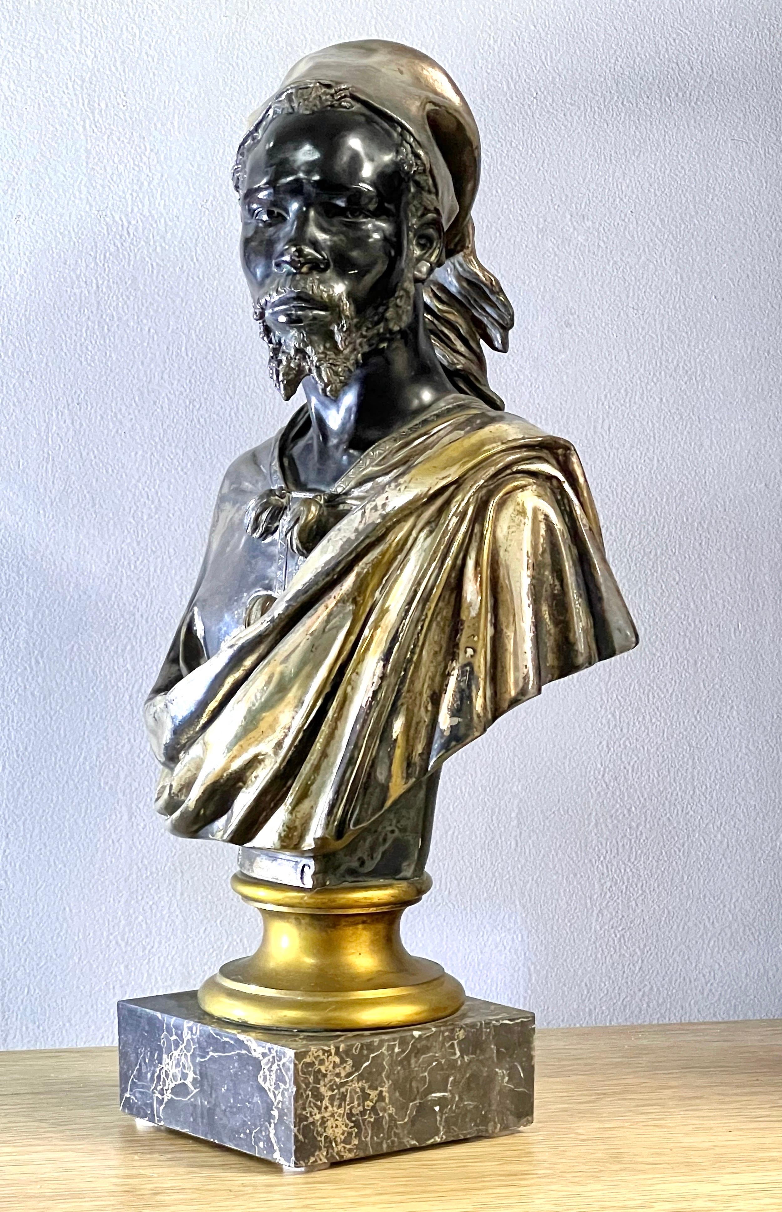 Bronze Sculpture by Charles Cordier. 
Signed Cordier on the edge of tunic. 
Base is about 2” tall. Height provided includes marble base. 
