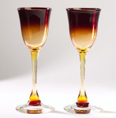 Charles Correll Pair of Ombre Goblet Glasses, American Studio Art Glass