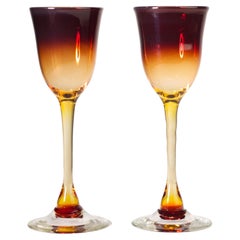 Coppia di bicchieri a calice Ombre di Charles Charles Correll, Studio Art Glass americano