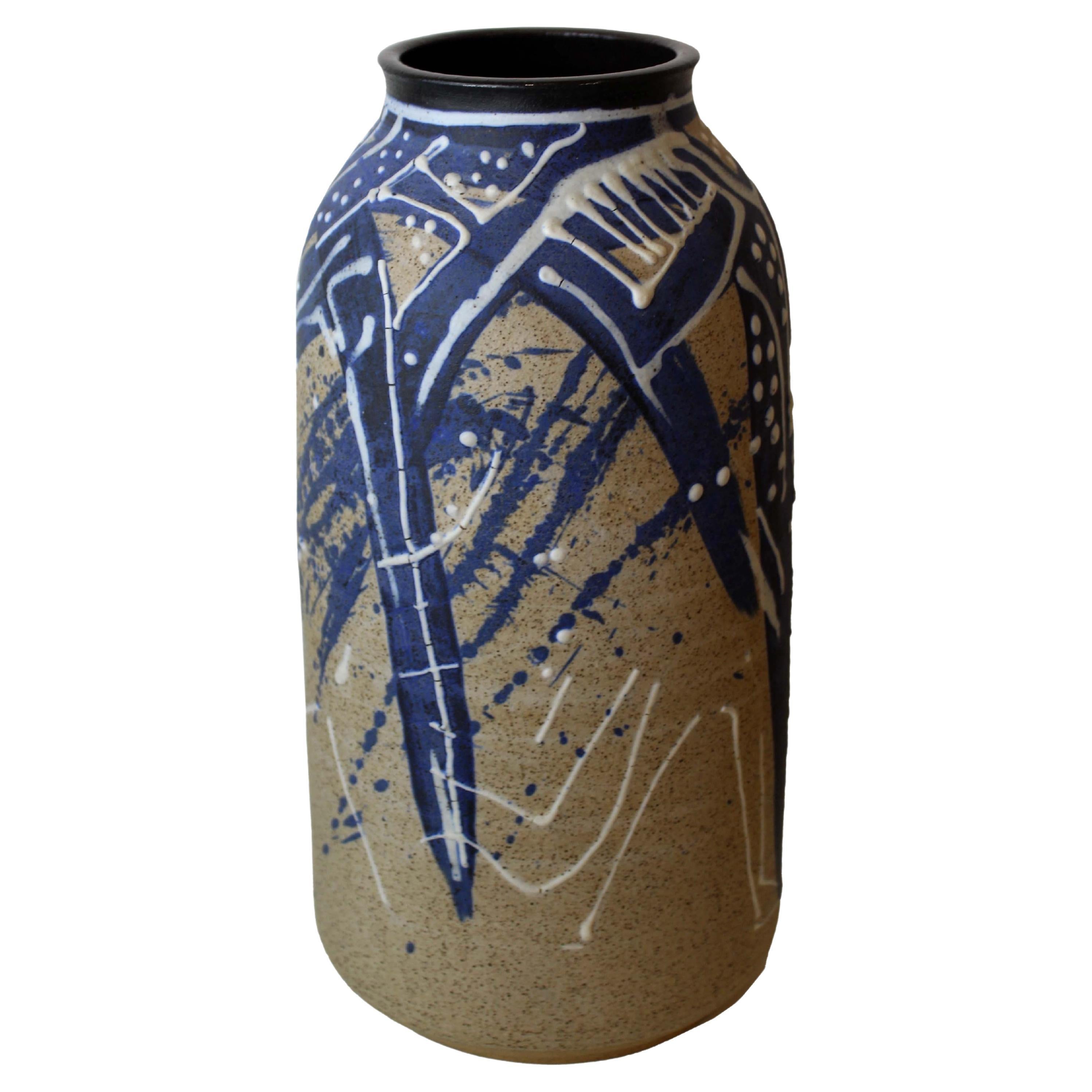 Charles Counts 11 Rare Vase with Blue and White Design For Sale