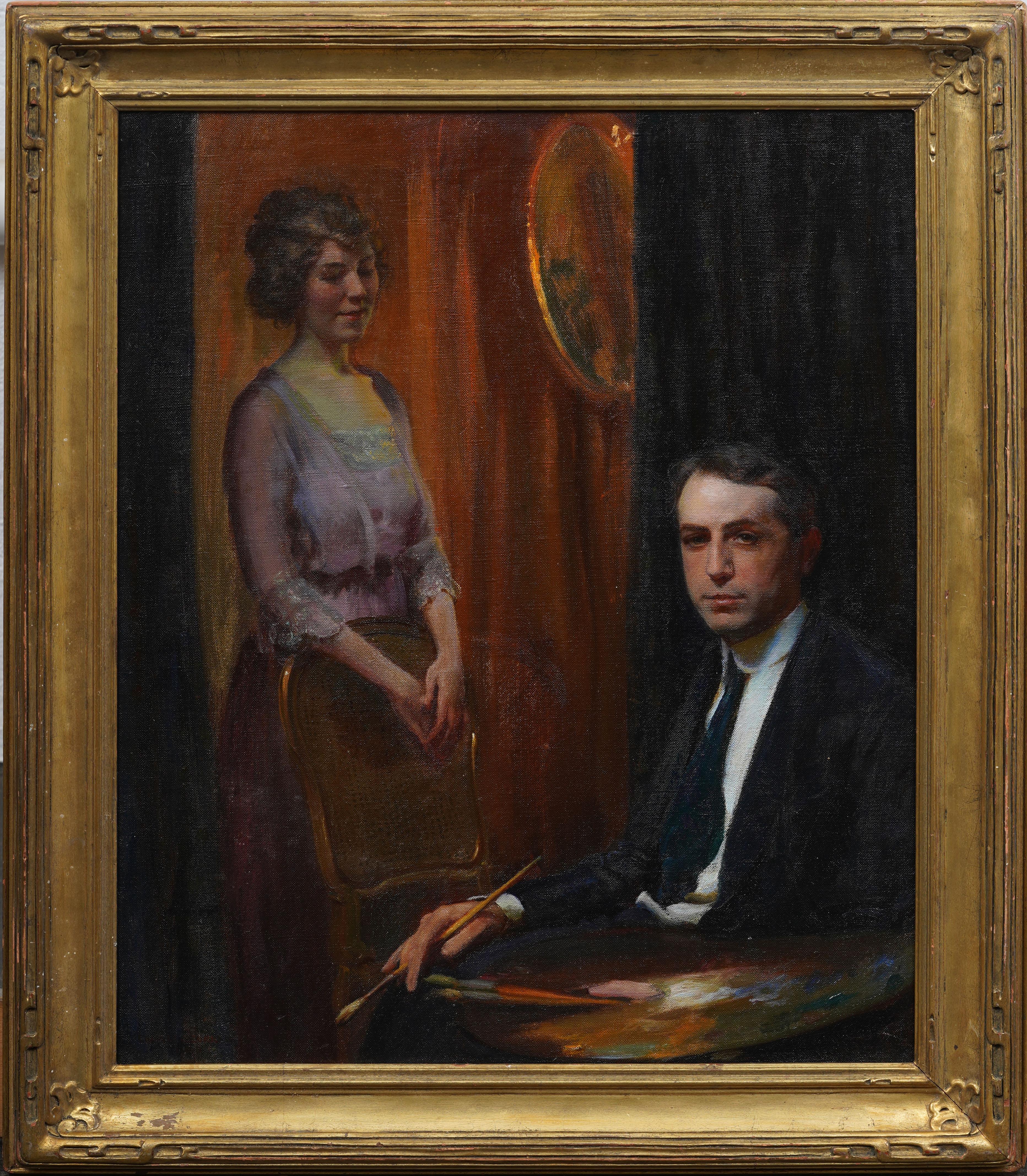 Charles Courtney Curran Portrait Painting – Antike amerikanische Realist Interieur Porträt signiert gerahmt Original Ölgemälde