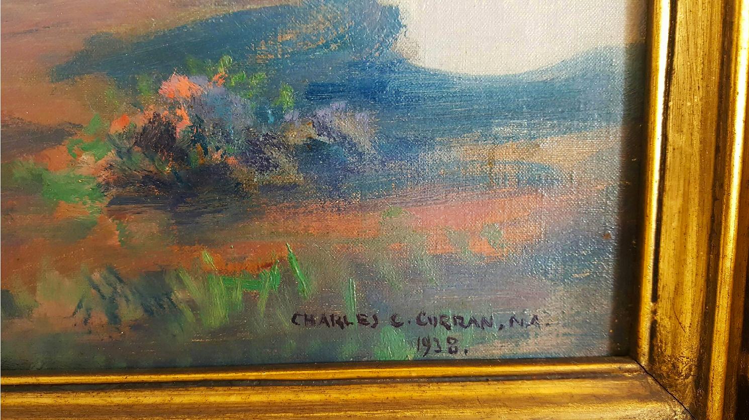 Abend auf dem Berg - Hirsche auf einem Berggipfel (Post-Impressionismus), Painting, von Charles Courtney Curran