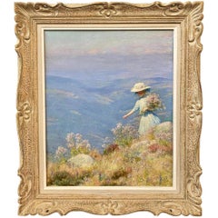 Lady On A Hillside Picking Flowers
