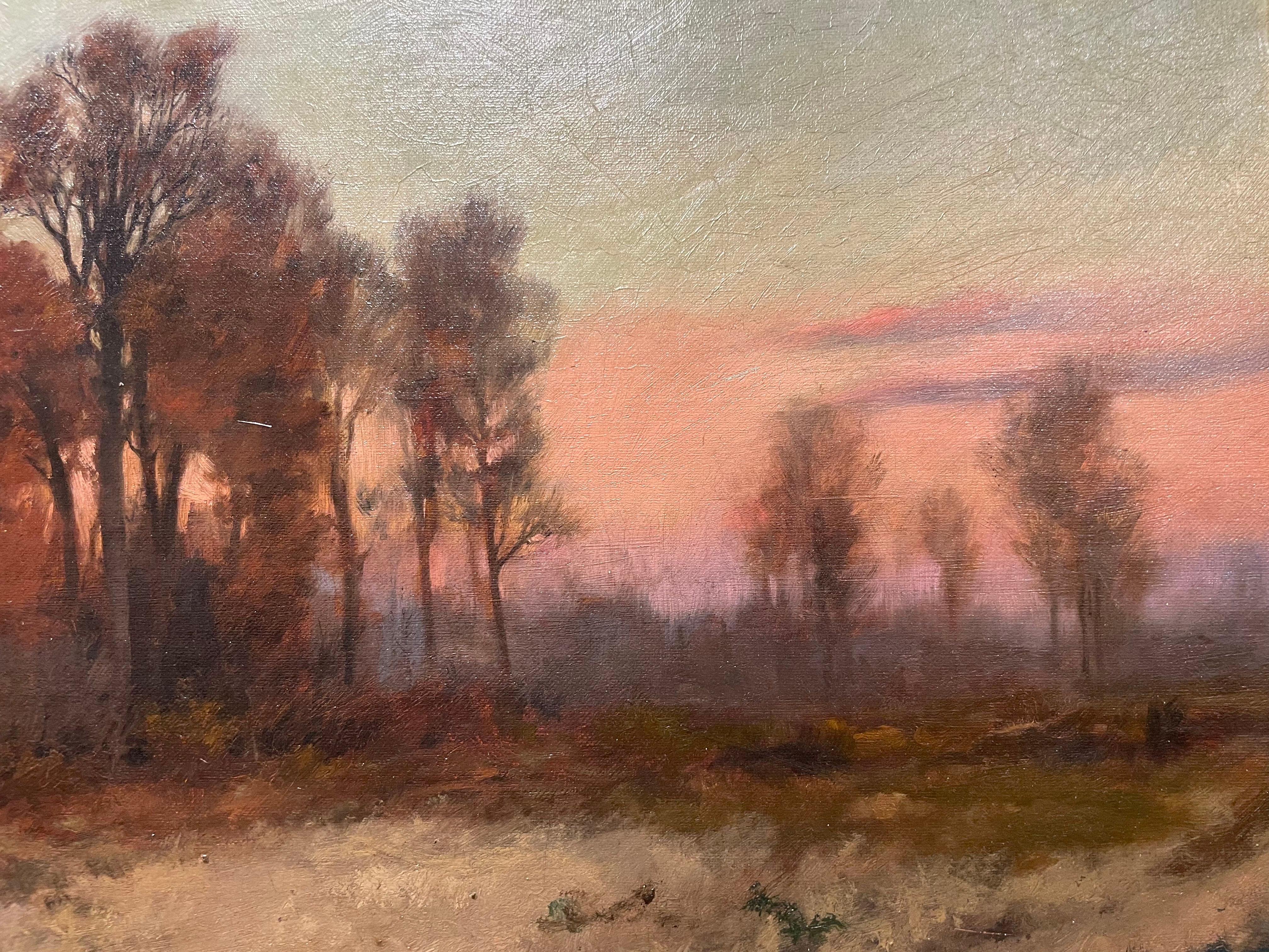 Late 19th Century Landscape at Dusk by American Impressionist For Sale 3