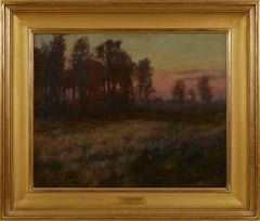 Antique Late 19th Century Landscape at Dusk by American Impressionist