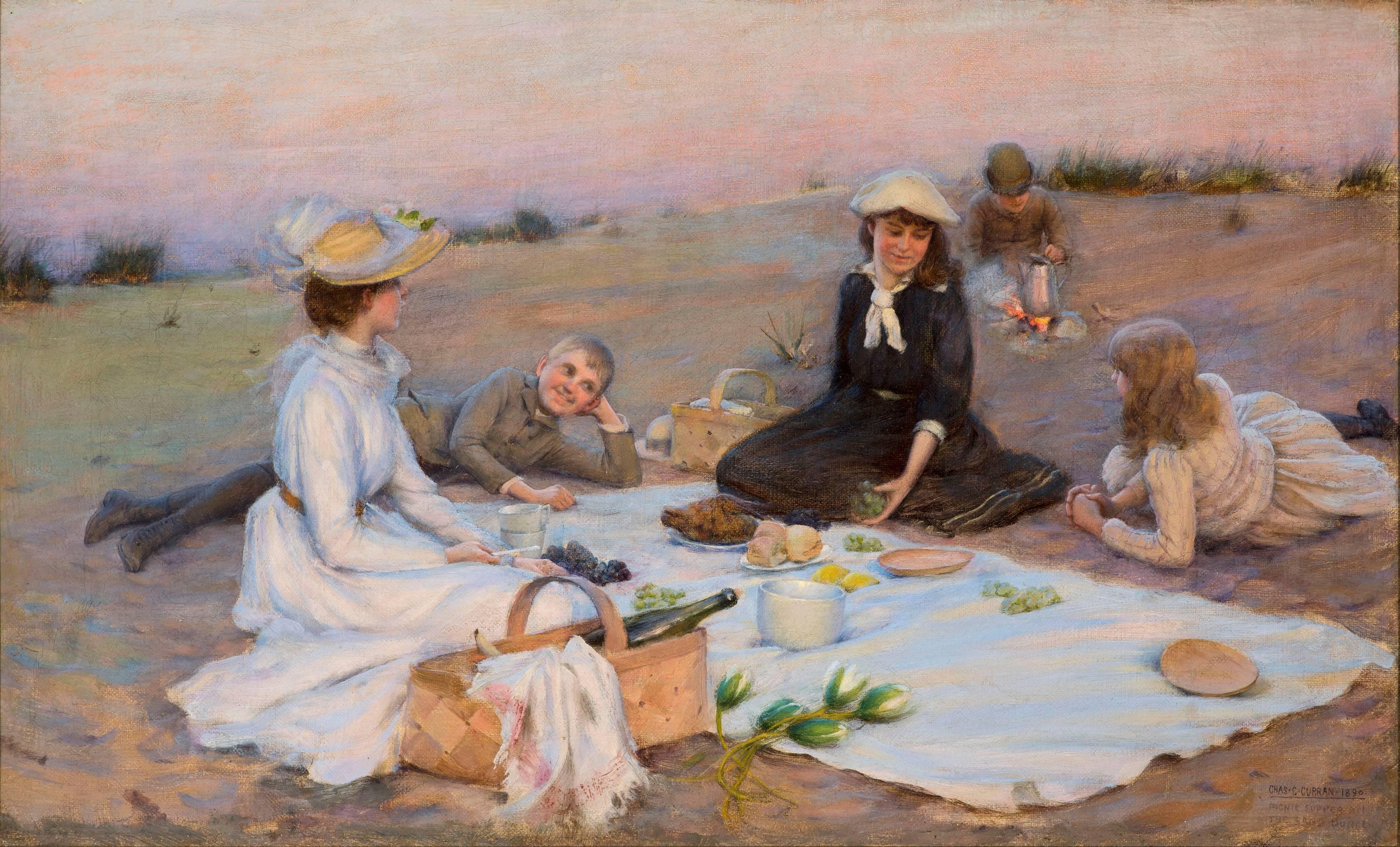 Picnic Supper auf den Sandbäumen – Painting von Charles Courtney Curran