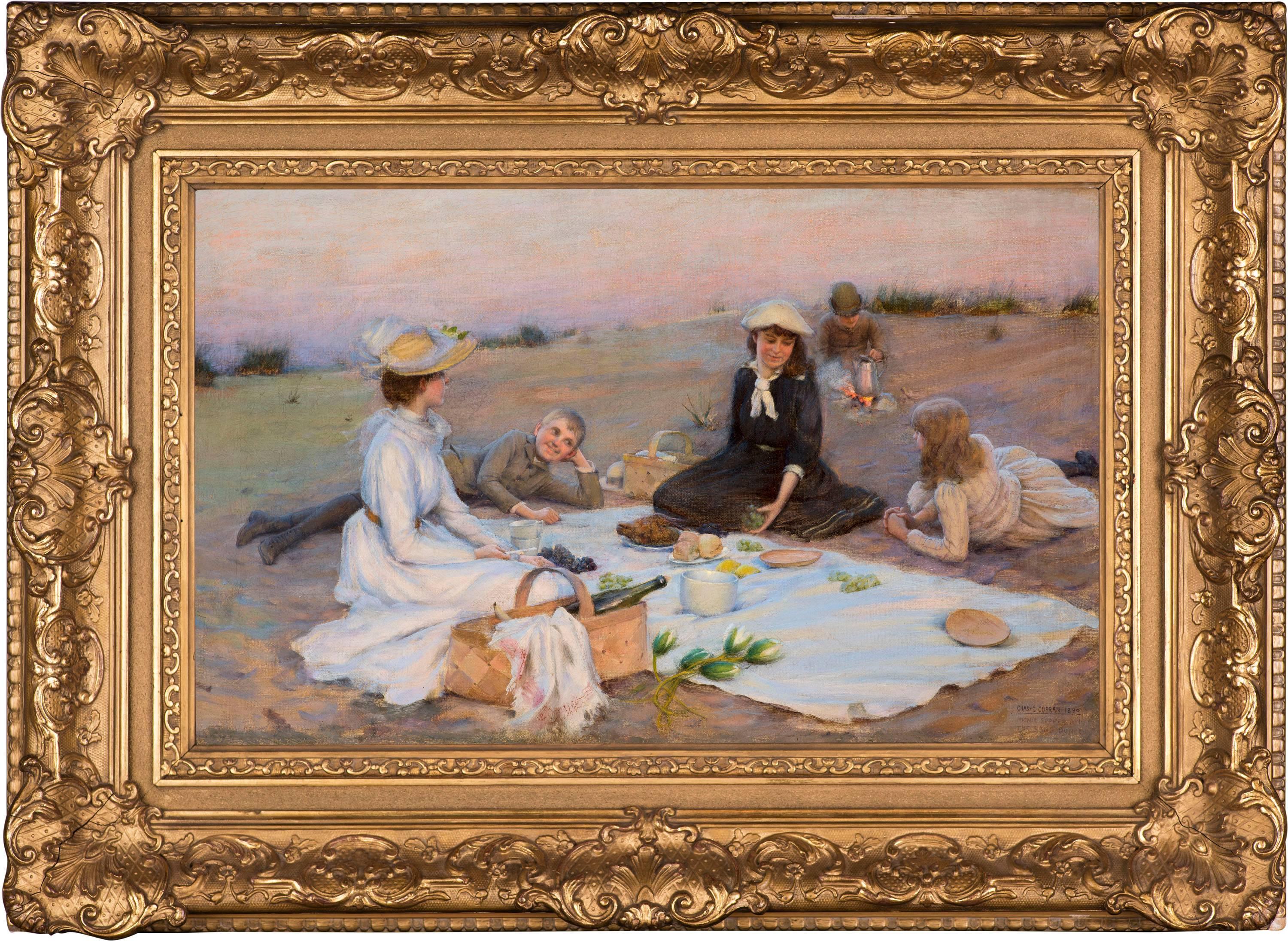 Charles Courtney Curran Landscape Painting - Picnic Supper on the Sand Dunes