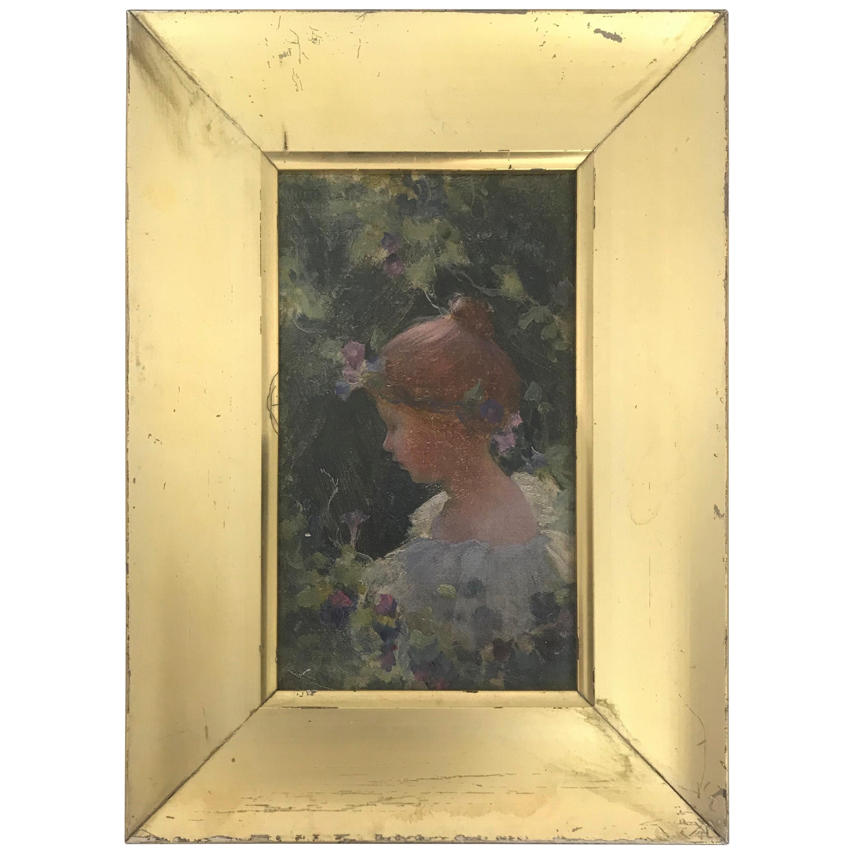 Charles Courtney Curran '1861-1942', Oil on Artist's Board, Art Nouveau Portrait For Sale
