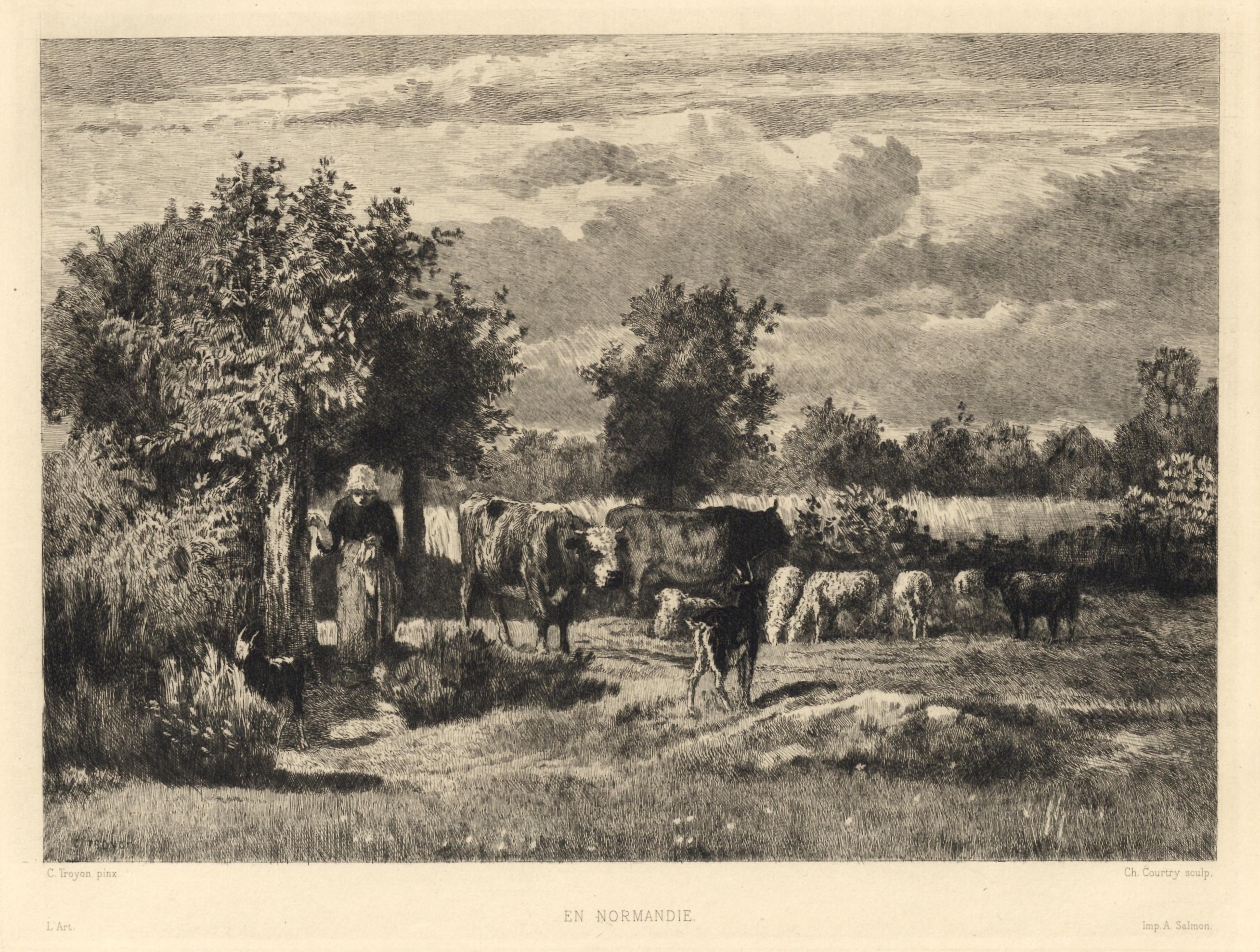 "En Normandie" etching - Print by Charles Courtry