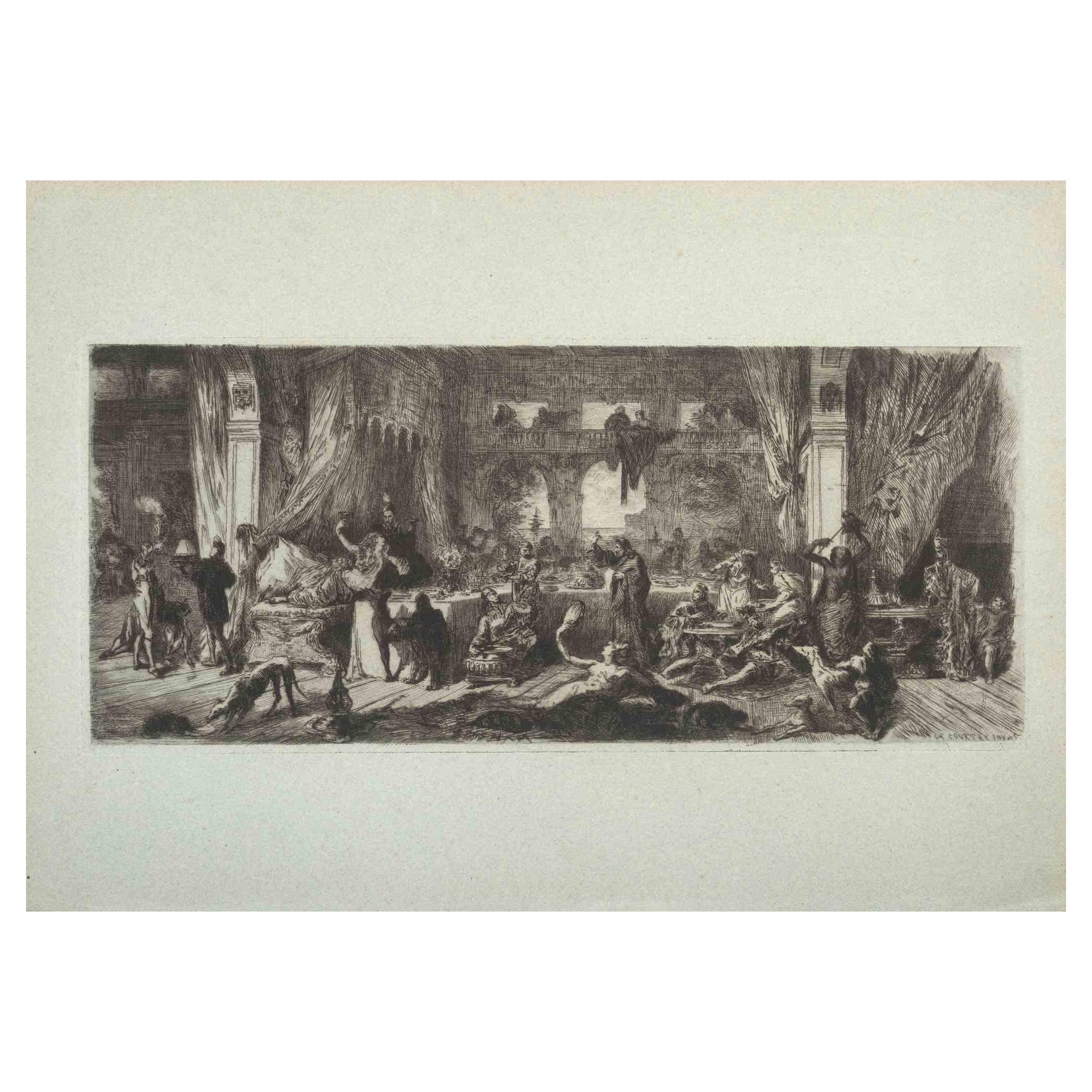 The Party - Gravure originale de Charles Courtry - Fin du 19e siècle