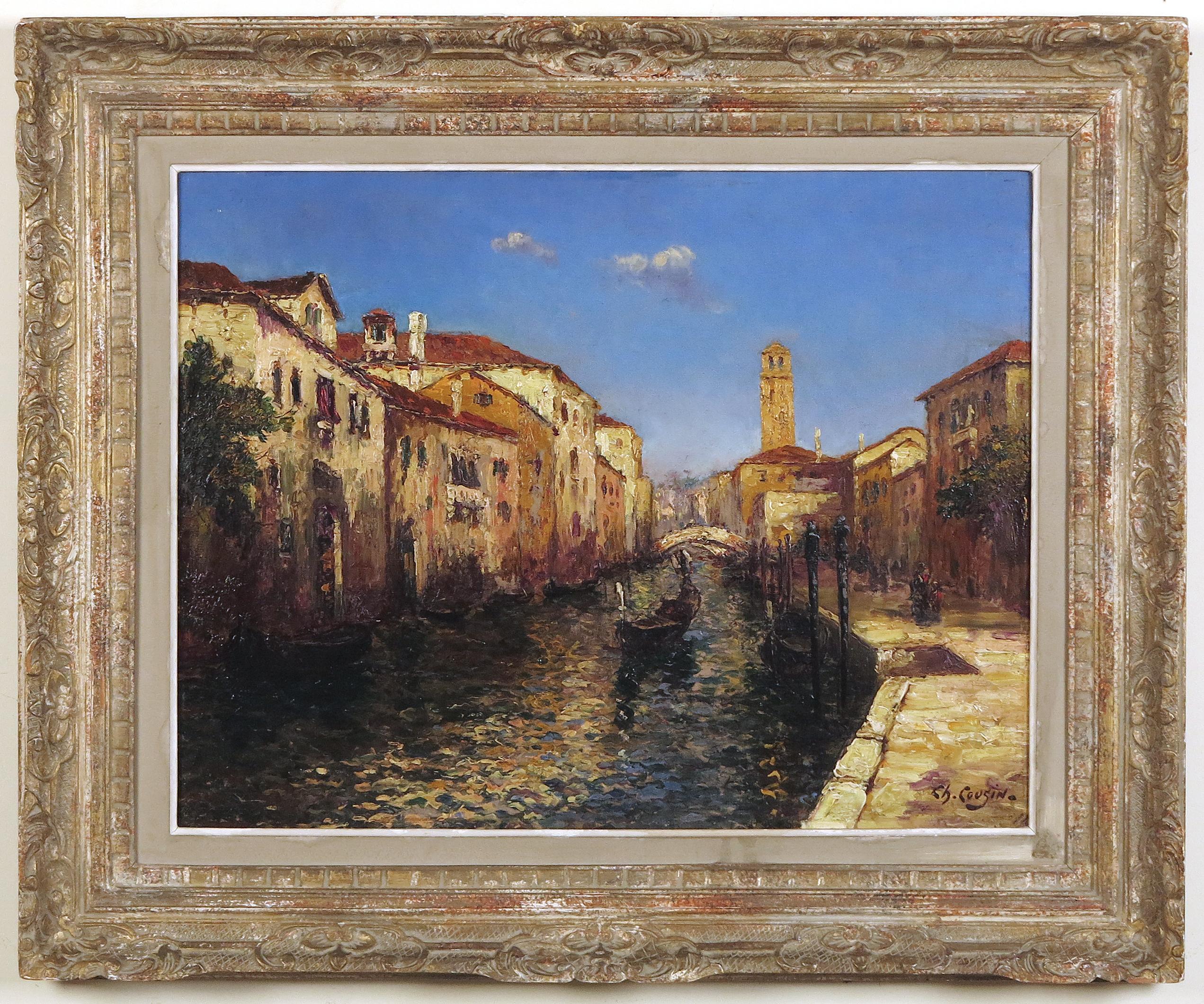A Venice Canal - Painting by Charles Cousin