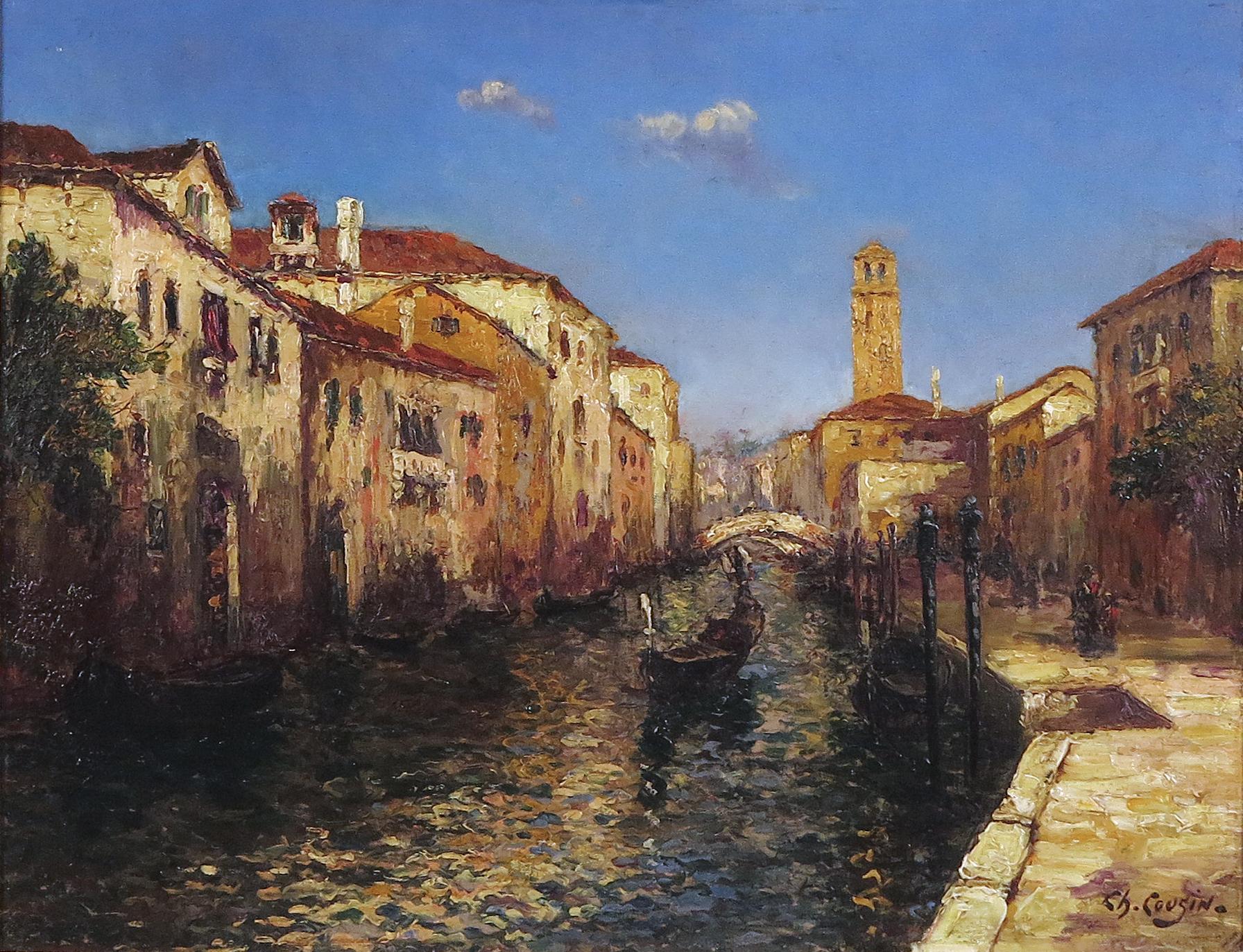 Charles Cousin Landscape Painting - A Venice Canal