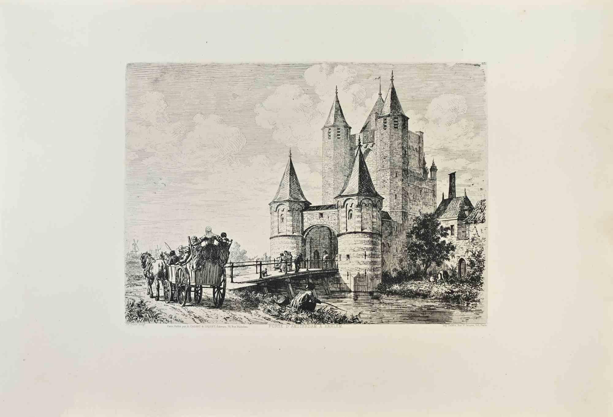 Porte d'Amsterdam a Harlem is a black and white etching realized by Charles Cuisin (1832-1900) in 1870s.

Titled in the lower.

Image size: 31cmx22cm.

Very Good condition.

Signed on the lower left.

Realized by Cadart for the "Société des