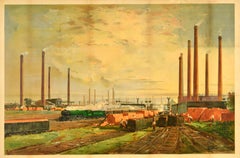 Original Vintage Poster Service To Industry Brick Making British Railways Train