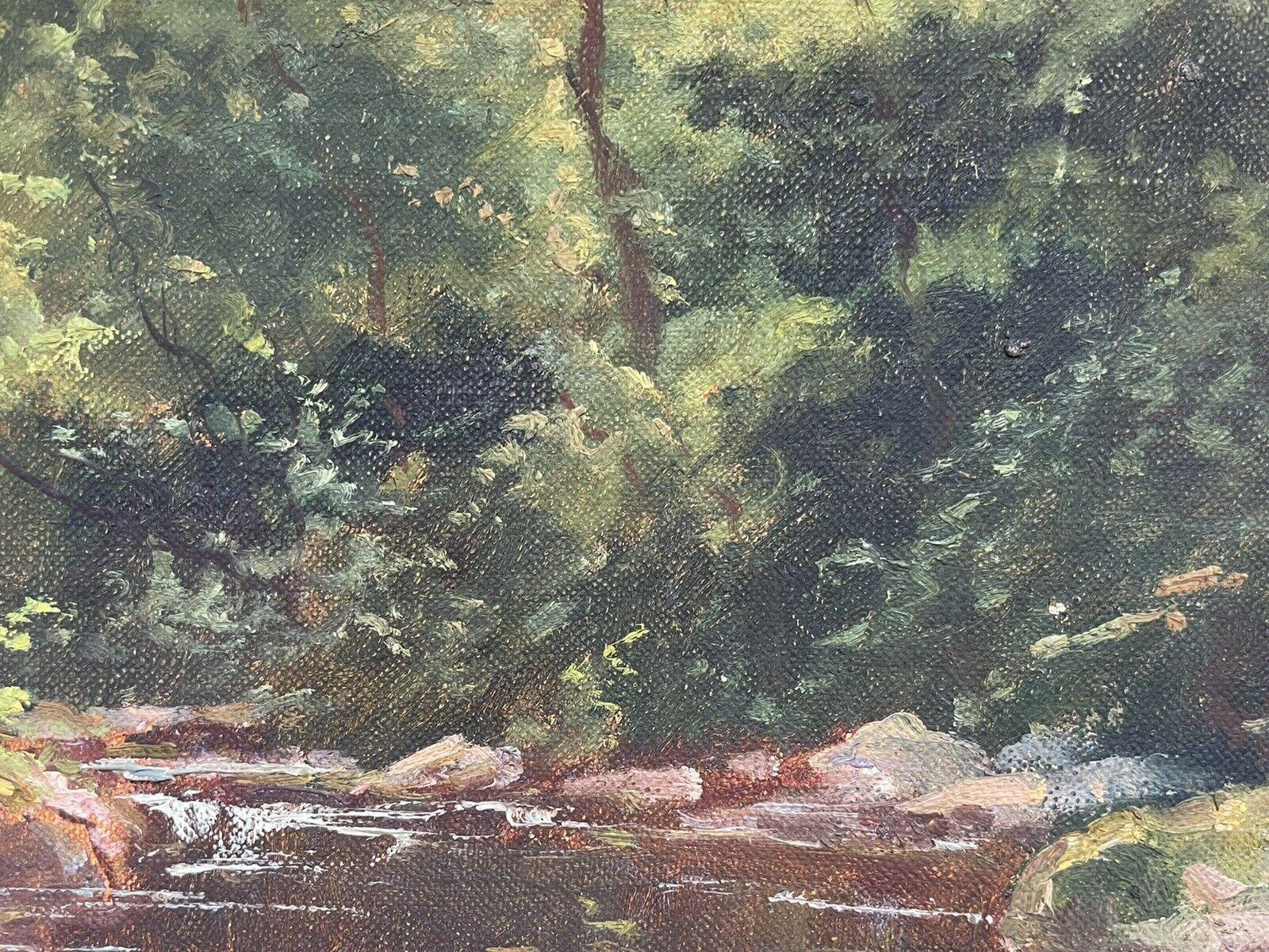 Antique French Impressionist Oil Painting En Plein Air Dappled Light River 2