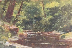 Antique French Impressionist Oil Painting En Plein Air Dappled Light River