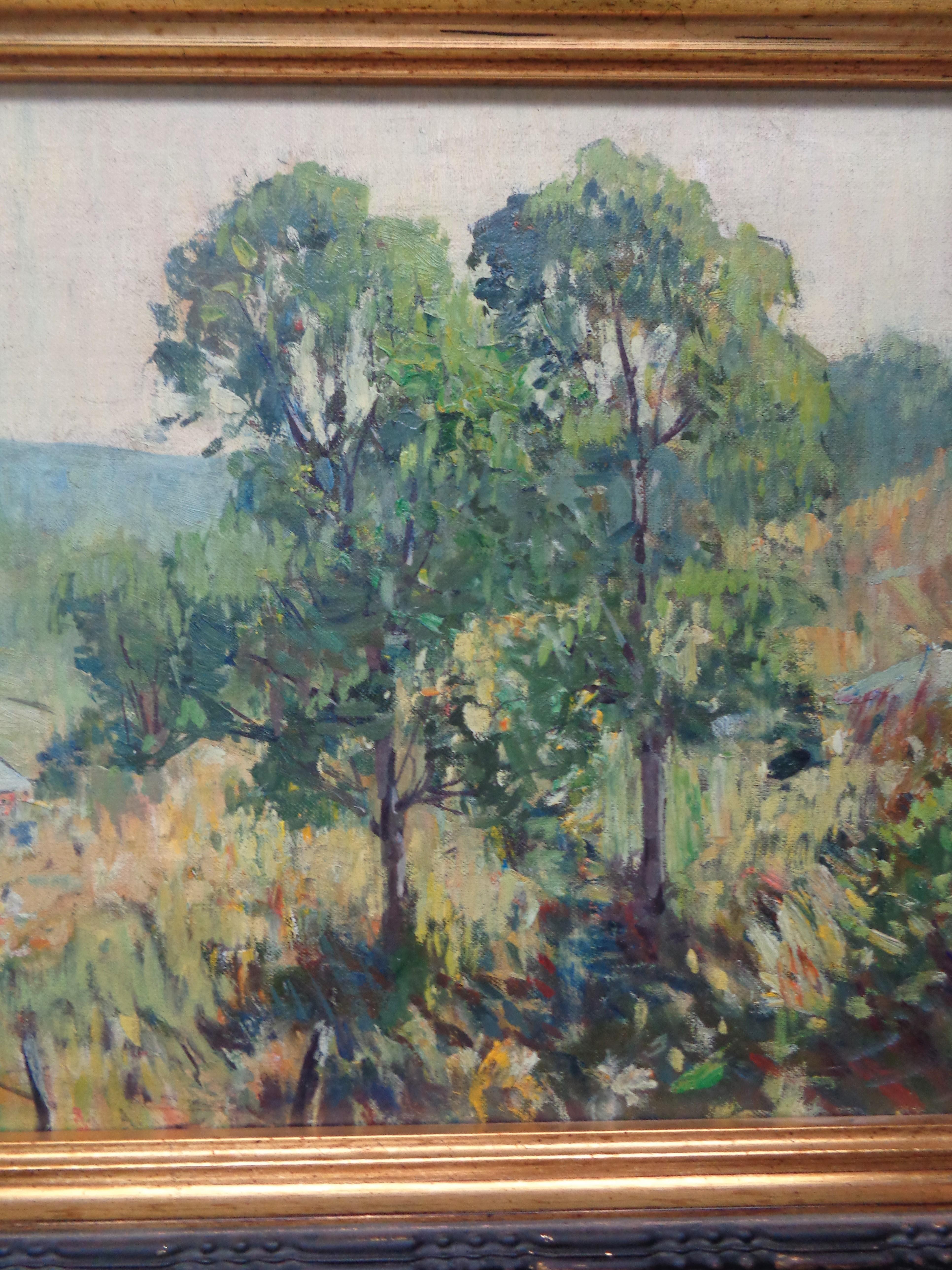 Two Trees
oil/board,  image is 11.13 x 15.13 unframed, could benefit from a cleaning. In as untouched purchased condition. Signed LL.
Brief Biography from ASKART
   Charles Curtis Allen
 was born December 13, 1886 in Waban, Massachusetts and died