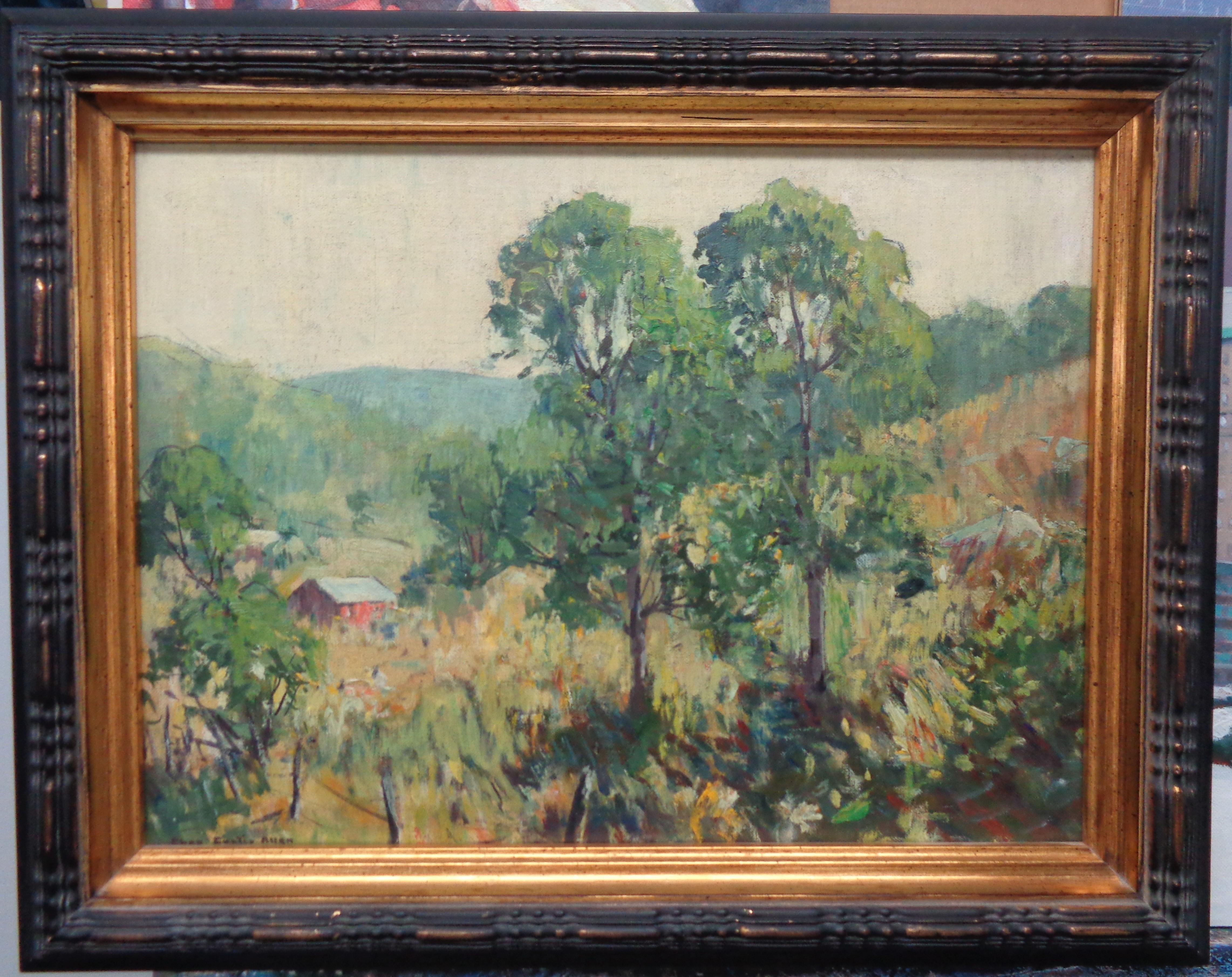 Two Trees
oil/board,  image is 11.13 x 15.13 unframed, could benefit from a cleaning. In as untouched purchased condition. Signed LL.
Brief Biography from ASKART
   Charles Curtis Allen
 was born December 13, 1886 in Waban, Massachusetts and died