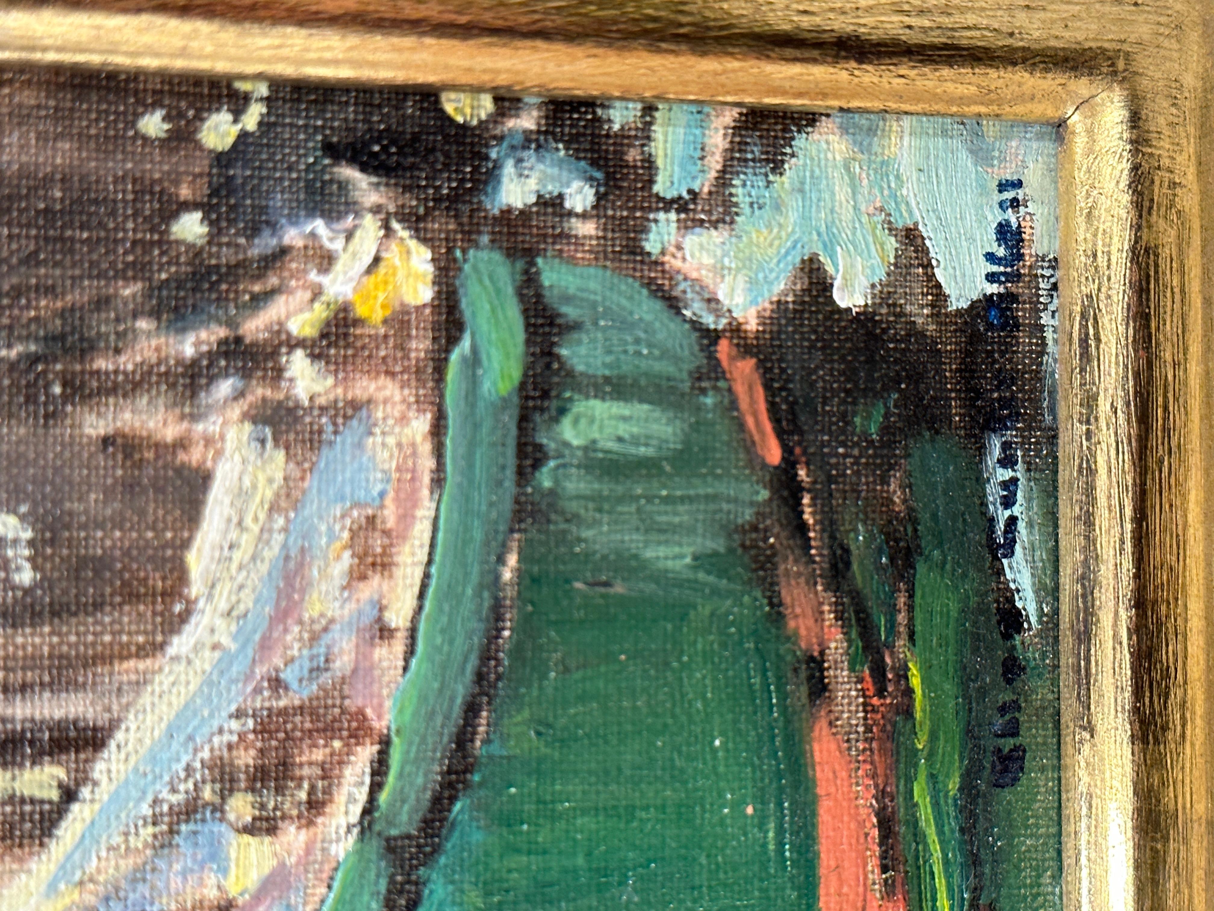 Eine großartige klassische Szene aus Rockport (MA) mit dem Motiv Nr. 1 des gelisteten amerikanischen Impressionisten Charles Curtis Allen.  Tolle Farbe und tolles Design.  Untergebracht in einem schönen handgefertigten 22k Golf Blatt Rahmen.  8x10