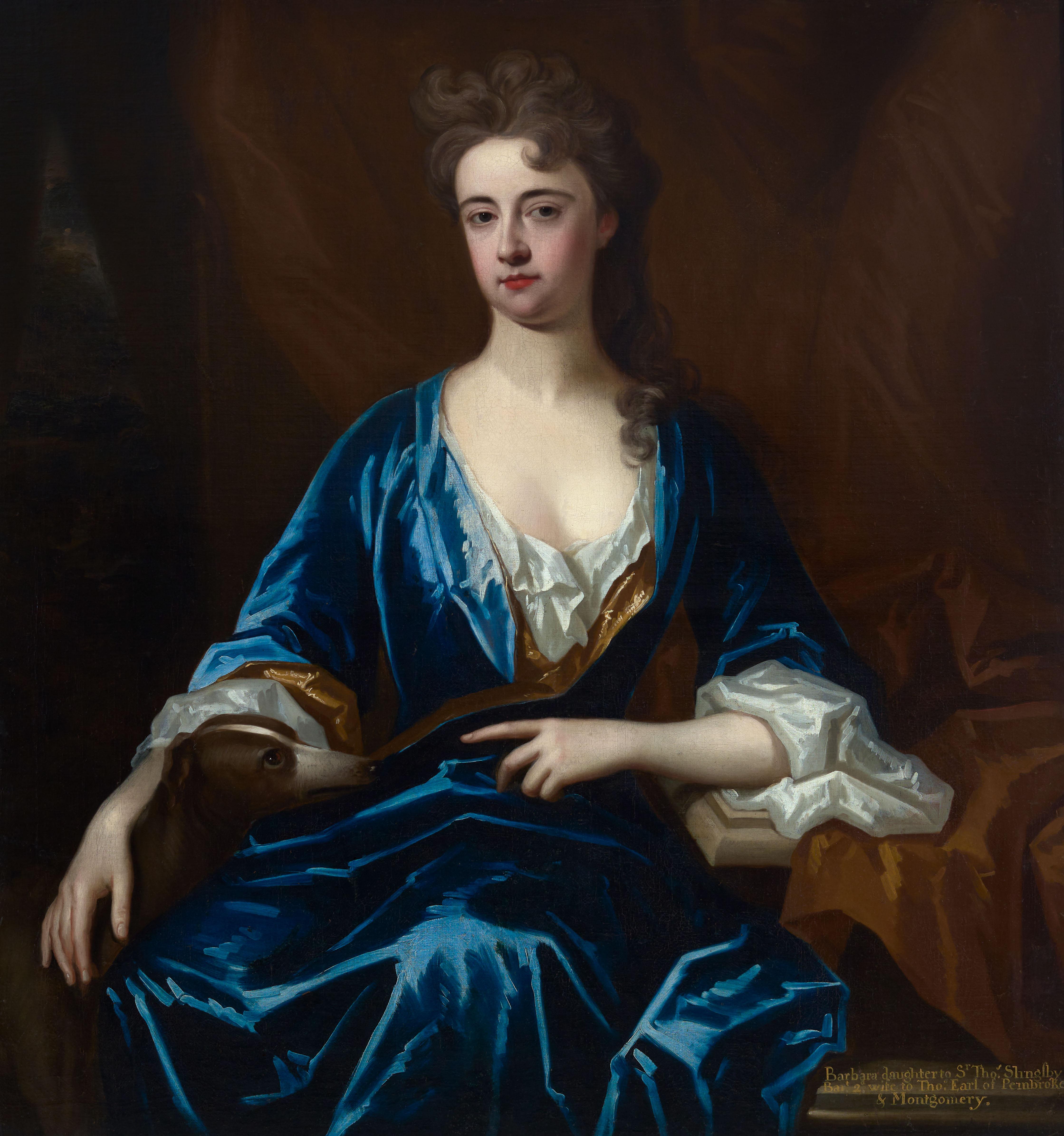 Porträt einer Dame, Barbara Herbert, Gräfin von Pembroke um 1708, großes Gemälde im Angebot 1