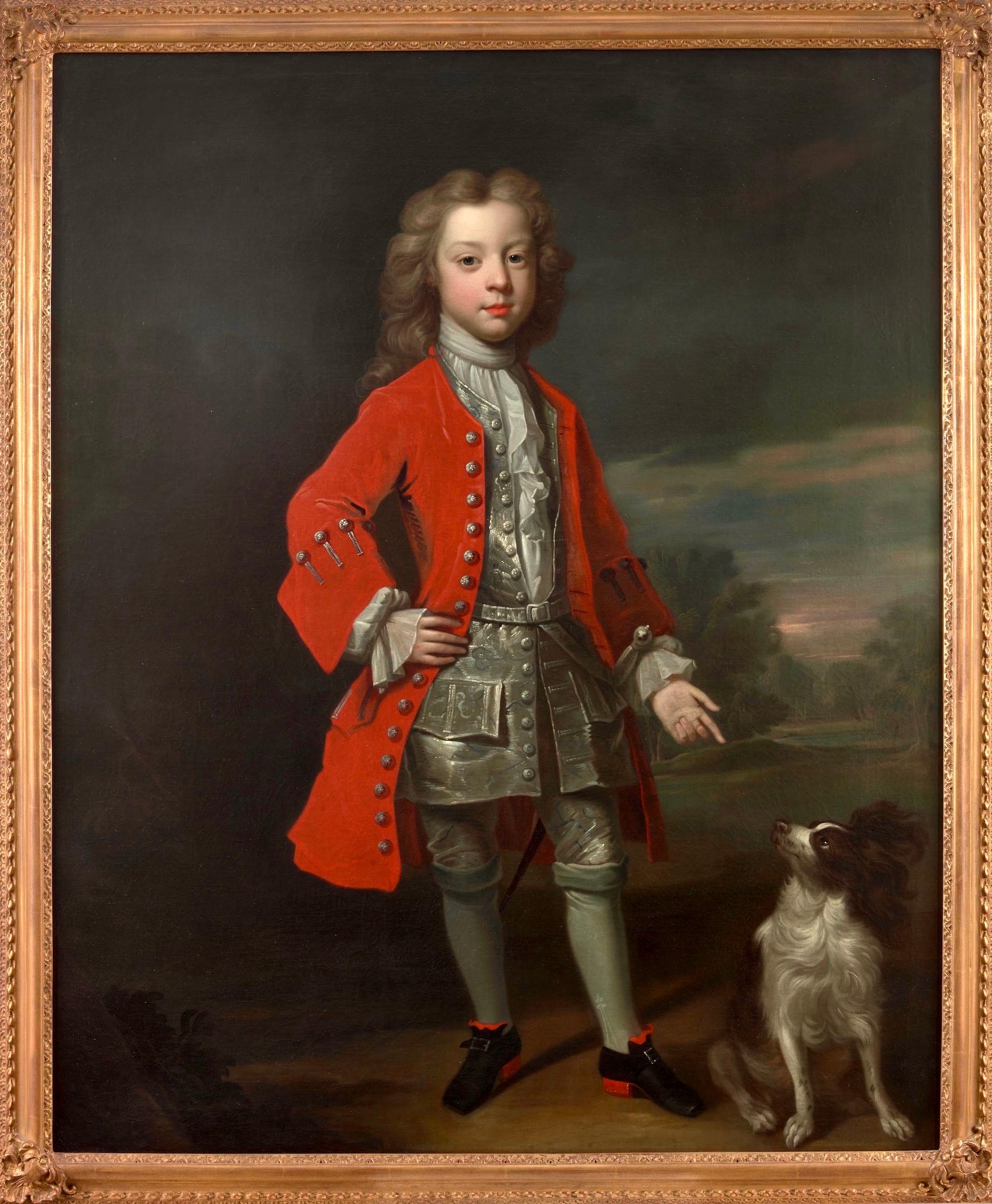 Attributed to Charles D'Agar, 18th century portrait of a young boy and a spaniel - Painting by Charles DAgar