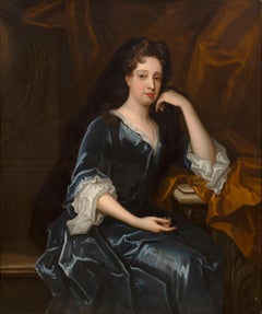 Portrait of a lady in widow’s weeds, seated in an architectural setting