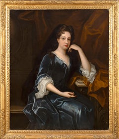 Portrait of a lady in widow’s weeds, seated in an architectural setting
