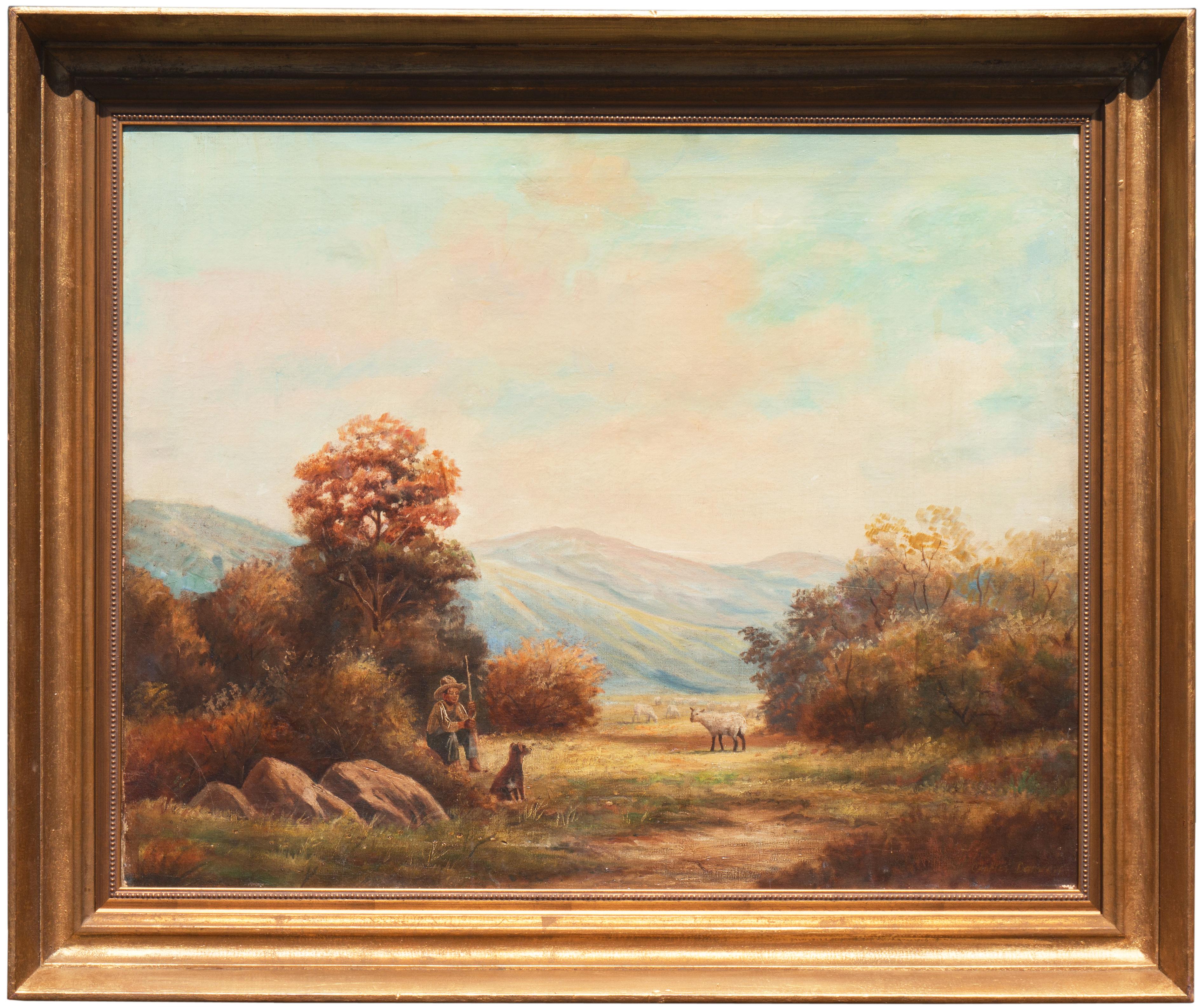 Animal Painting Charles Damrow - « The Mid-day Rest », huile de paysage américain occidental, Who Was Who in American Art