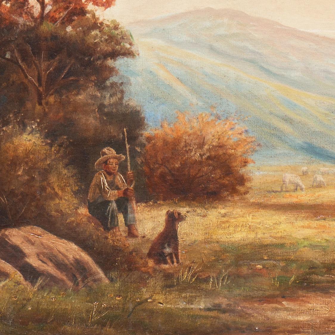 'The Mid-Day Rest', Western American Landscape oil, Who Was Who in American Art - Brown Landscape Painting by Charles Damrow